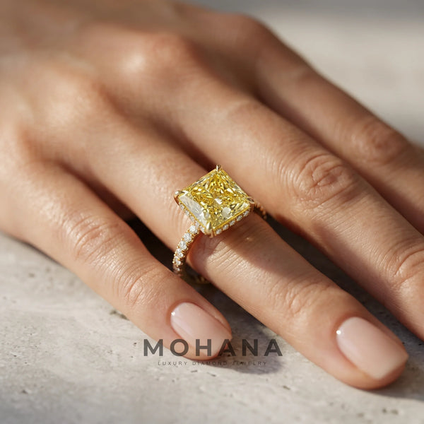 3 Carat Yellow Lab Grown Diamond Engagement Ring – Princess Cut Hidden Halo alternate view