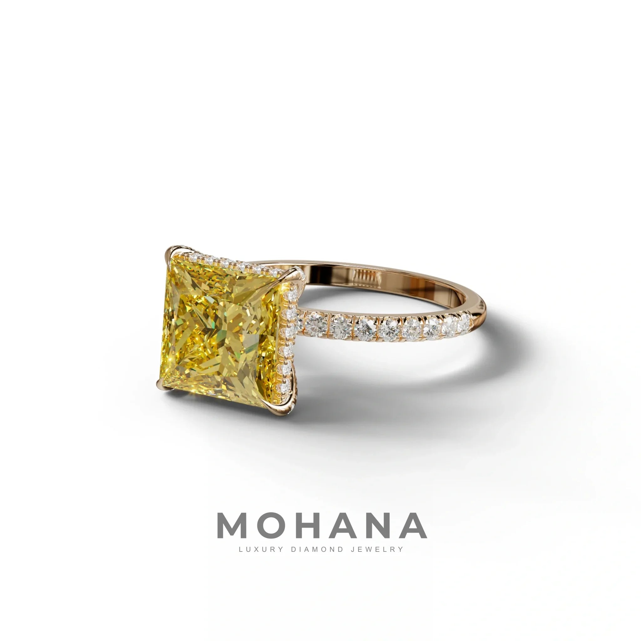 3 Carat Yellow Princess Cut Hidden Halo & Pave Lab Diamond Ring