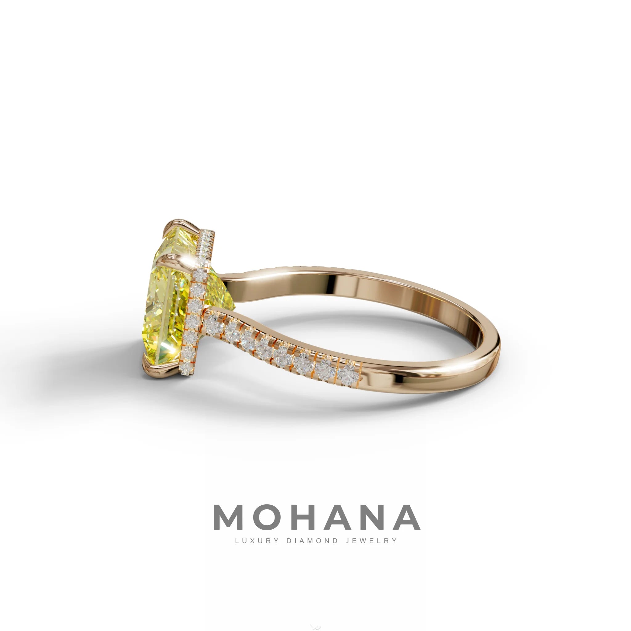 3 Carat Fancy Yellow Princess Cut Hidden Halo Lab Grown Diamond Engagement Ring