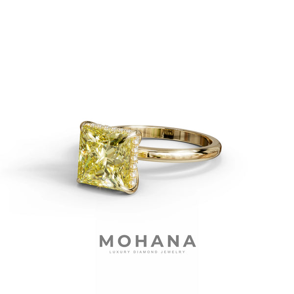 3 Carat Yellow Lab Grown Diamond Engagement Ring – Princess Cut Hidden Halo alternate view