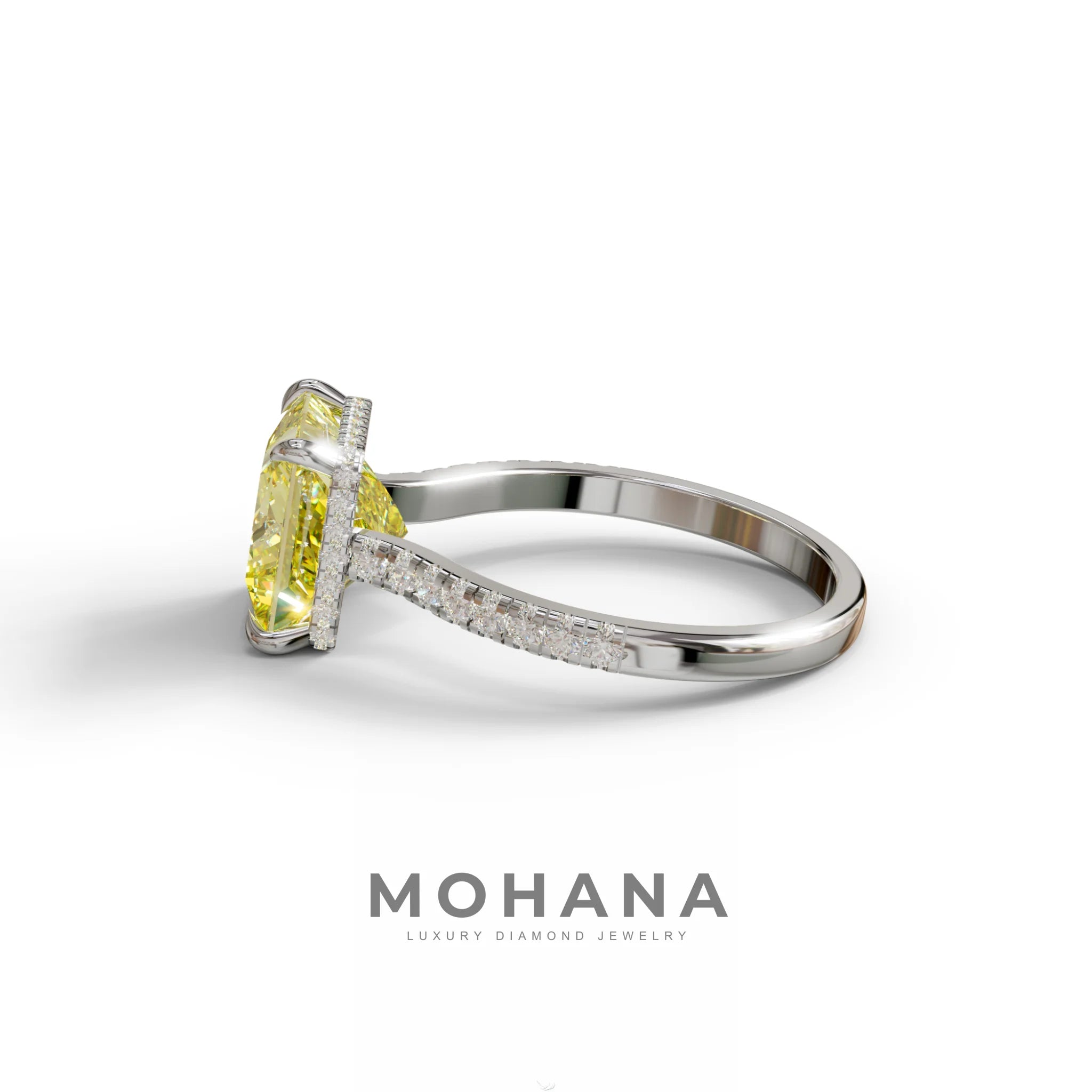 3 Carat Fancy Yellow Princess Cut Hidden Halo Lab Grown Diamond Engagement Ring