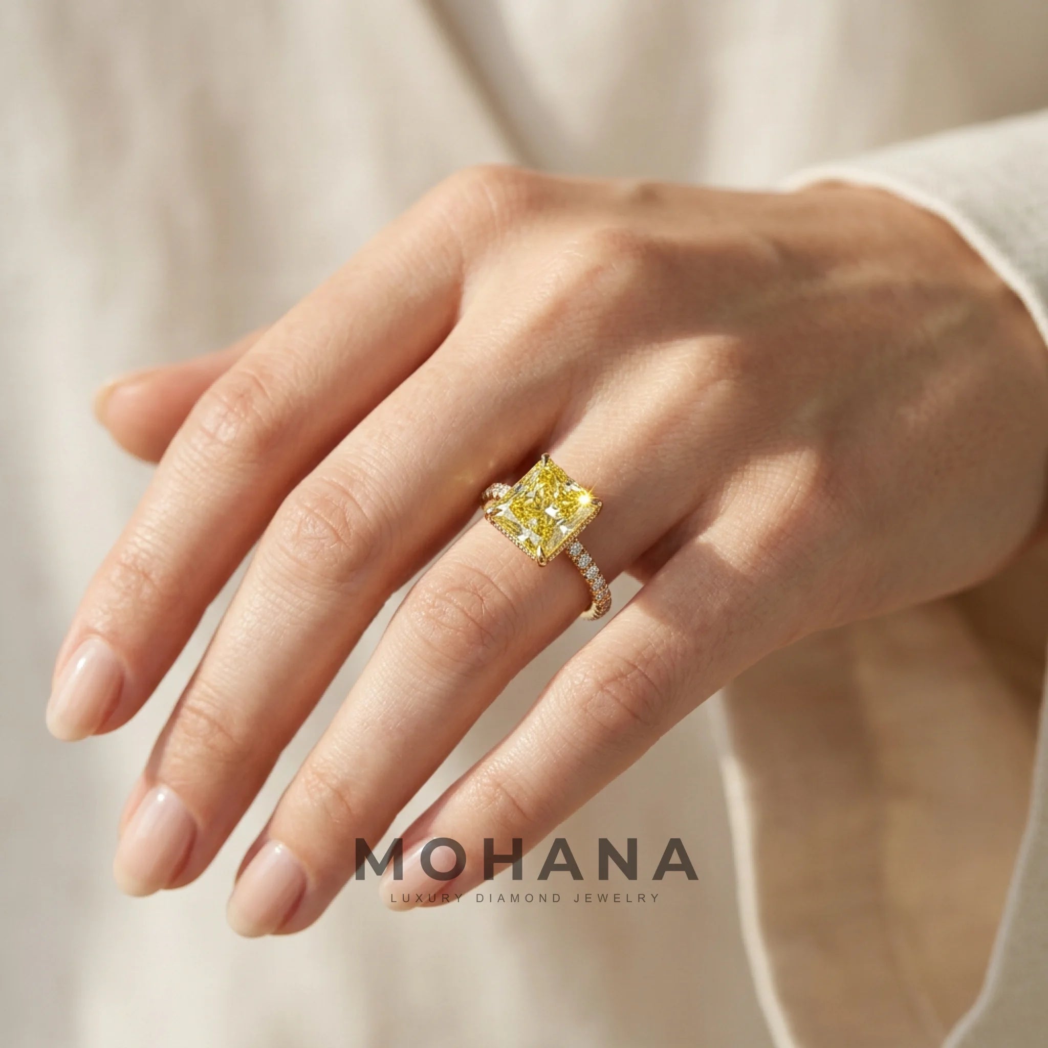 3 Carat Fancy Yellow Princess Cut Hidden Halo Lab Grown Diamond Engagement Ring