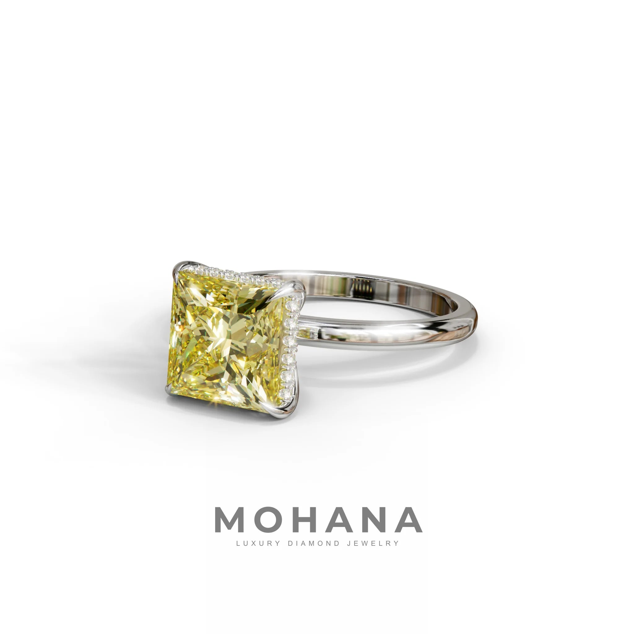 3 Carat Fancy Yellow Princess Cut Hidden Halo Lab Grown Diamond Engagement Ring