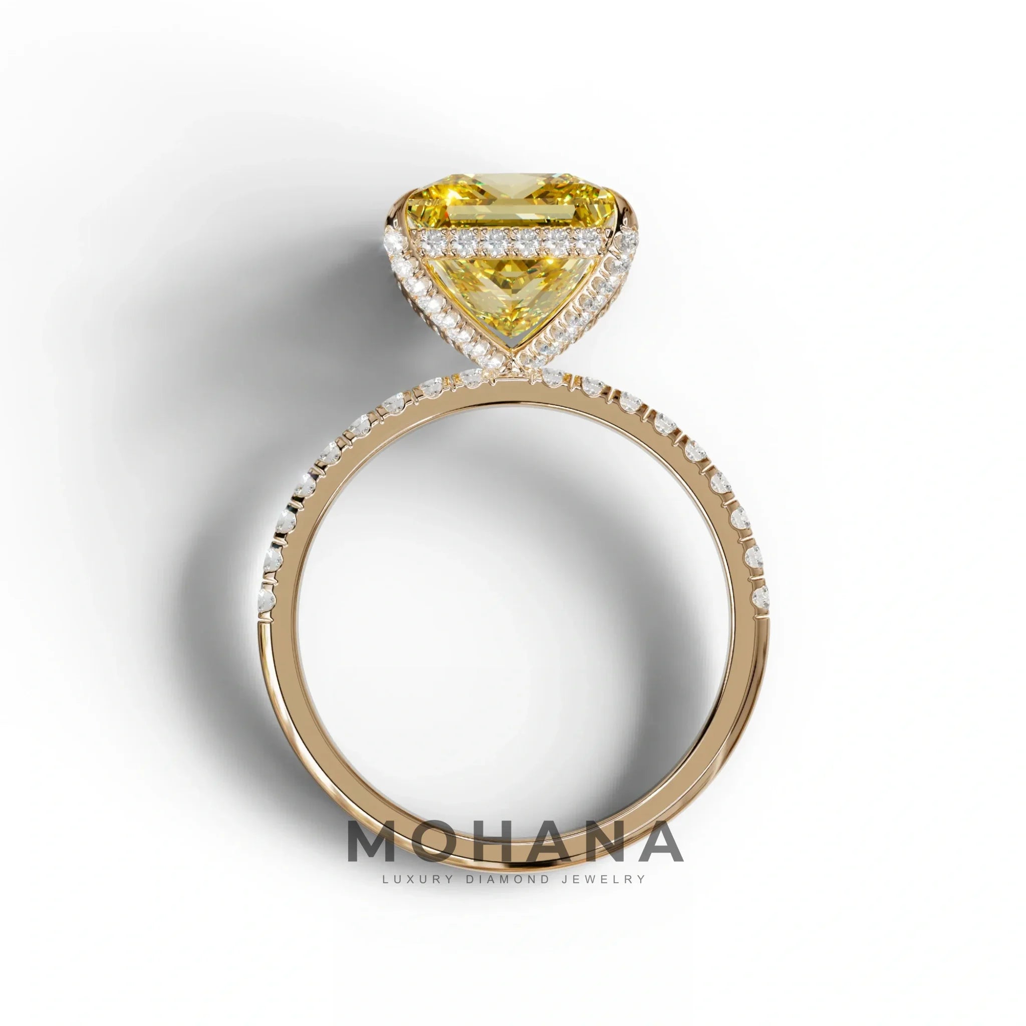 3 Carat Yellow Princess Cut Hidden Halo & Pave Lab Diamond Ring