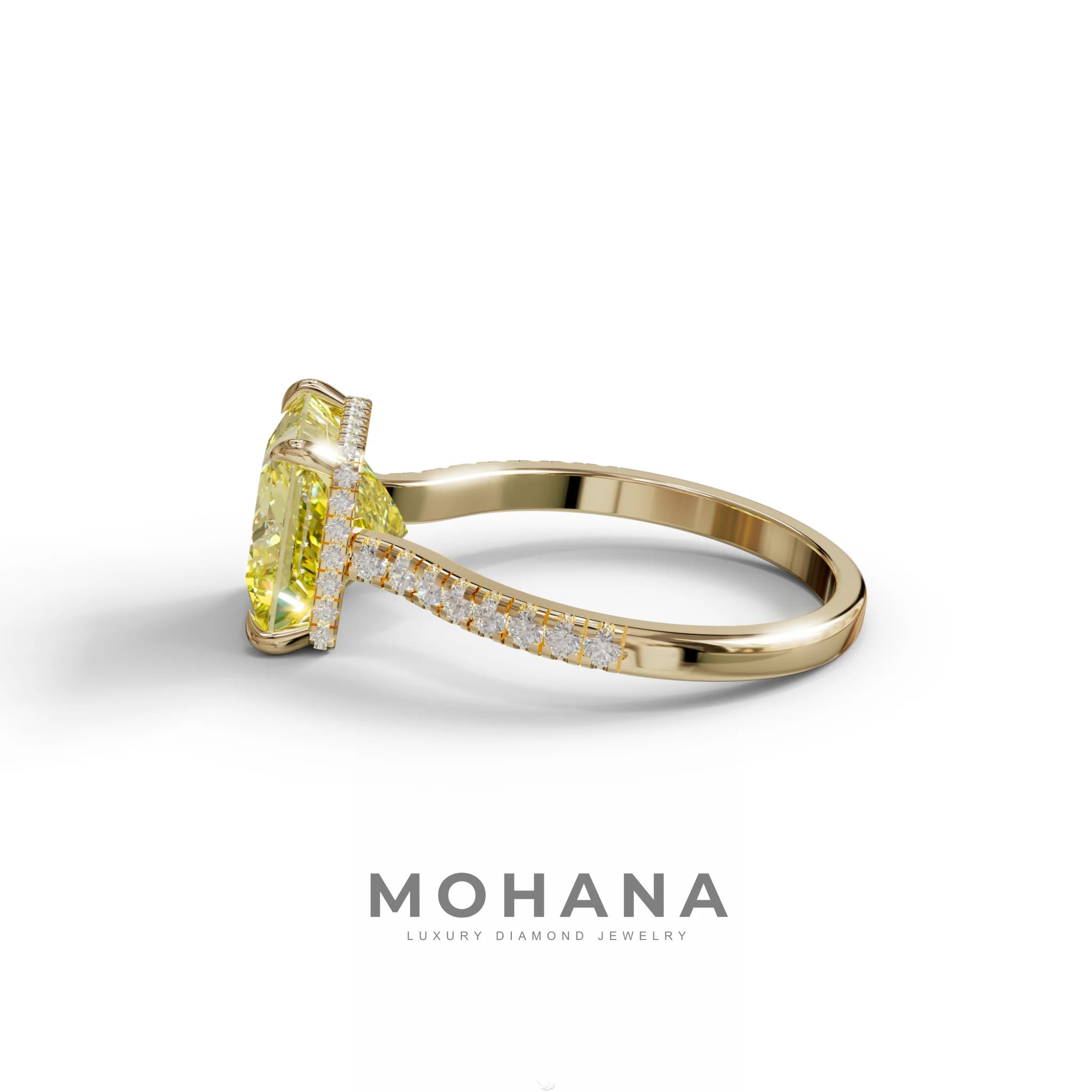 3 Carat Fancy Yellow Princess Cut Hidden Halo Lab Grown Diamond Engagement Ring