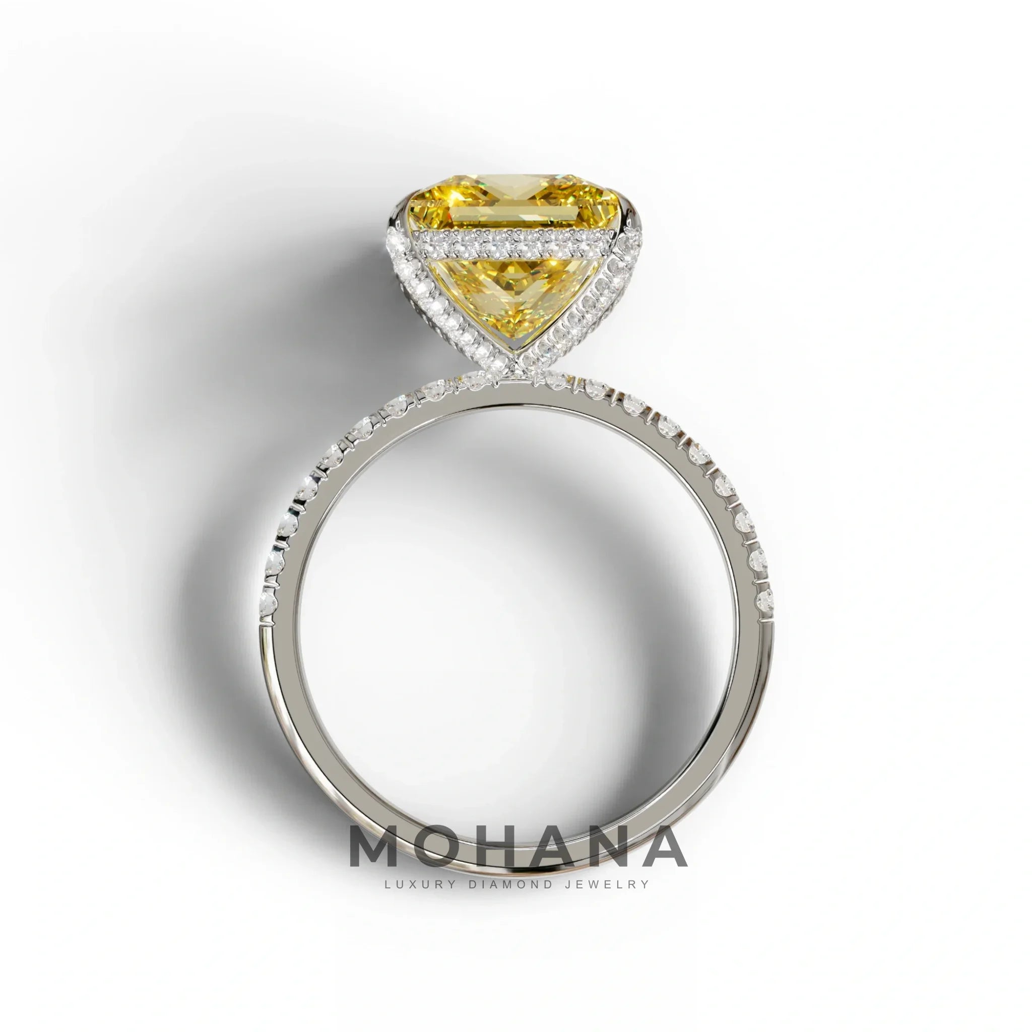 3 Carat Yellow Princess Cut Hidden Halo & Pave Lab Diamond Ring