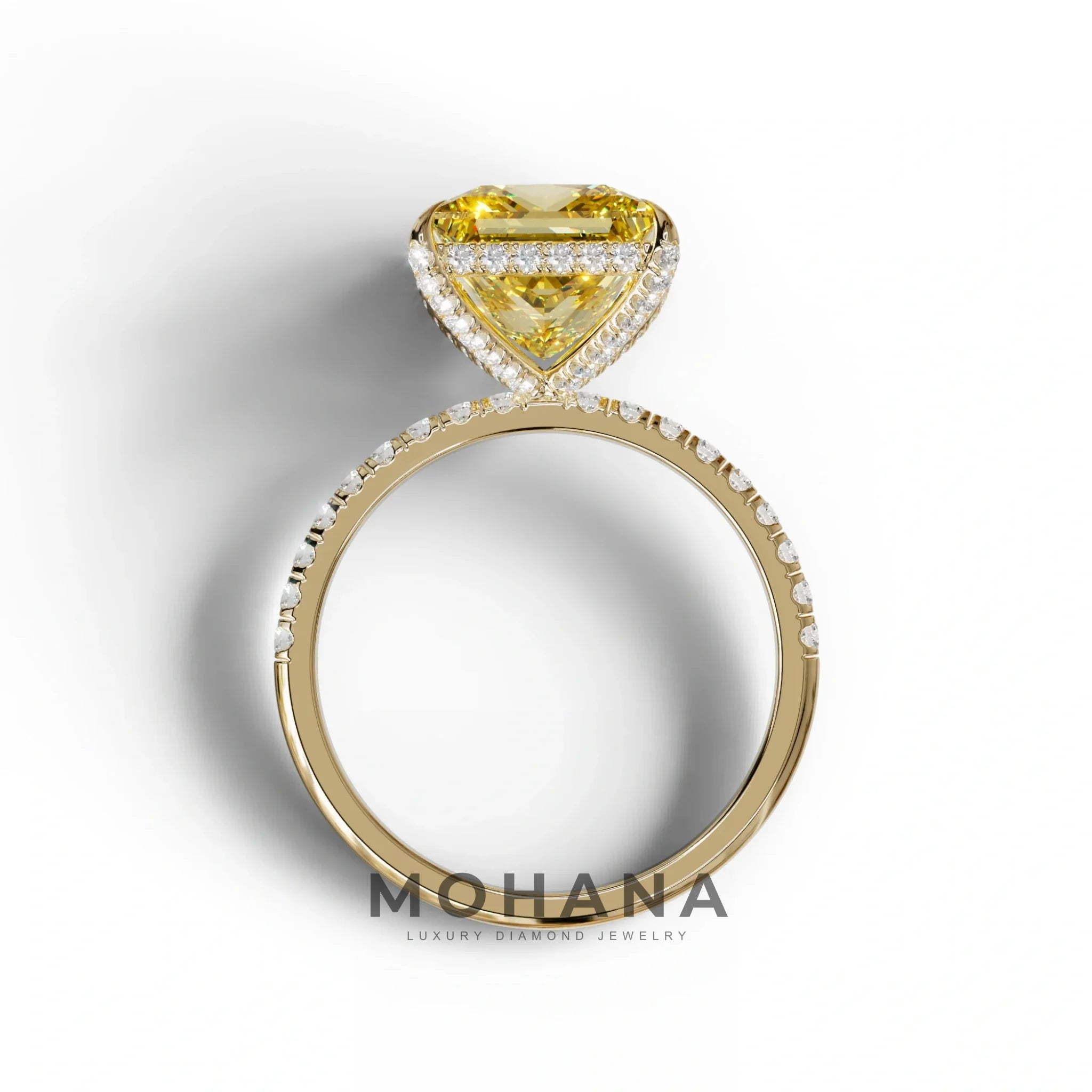 3 Carat Yellow Princess Cut Hidden Halo & Pave Lab Diamond Ring