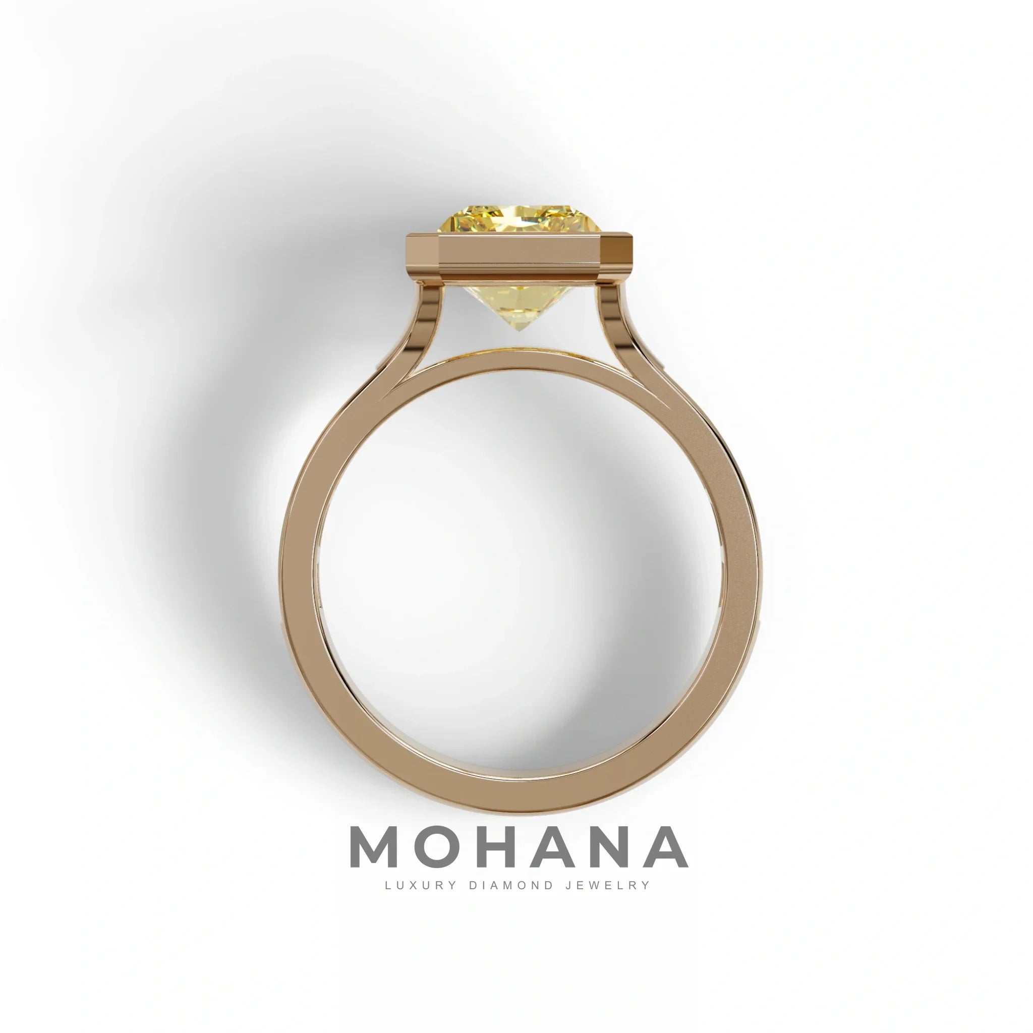 3 Ct Radiant Cut Yellow Color Lab Diamond Ring With Bezel Set - Olymipia
