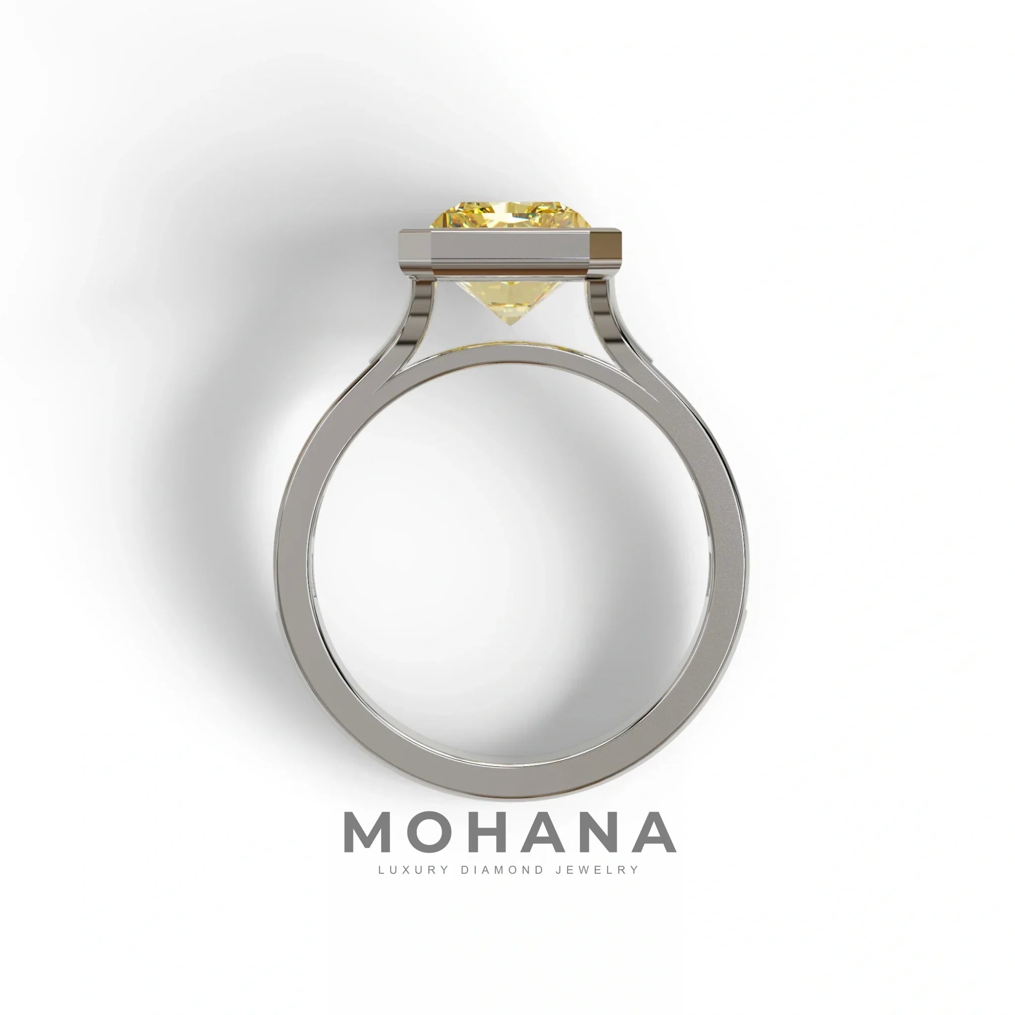 3 Ct Radiant Cut Yellow Color Lab Diamond Ring With Bezel Set - Olymipia