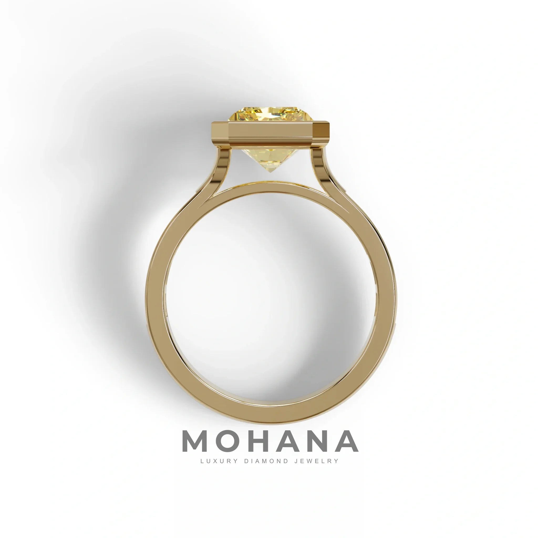 3 Ct Radiant Cut Yellow Color Lab Diamond Ring With Bezel Set - Olymipia