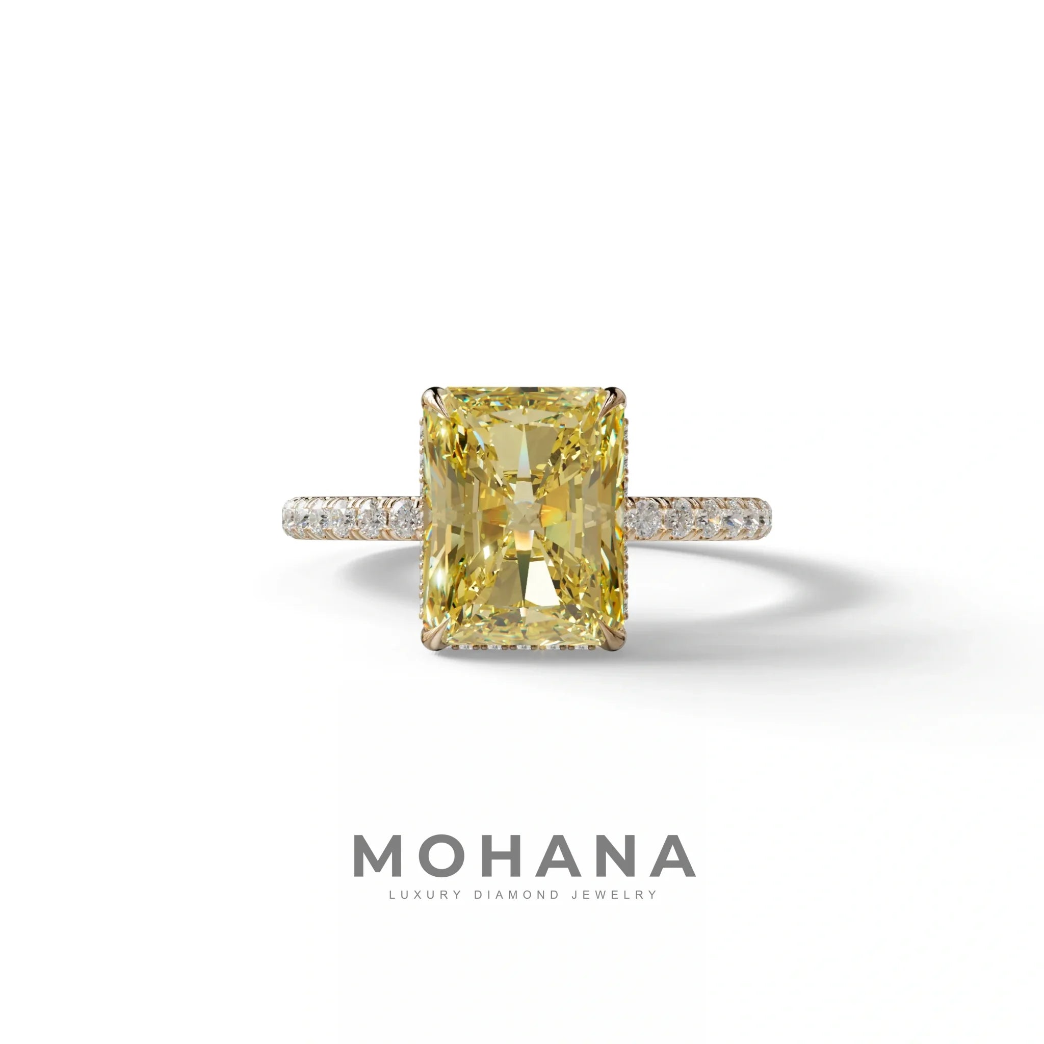 3 Ct Radiant Cut Yellow Color Lab Diamond Ring - Monica - 10K Solid Gold / Rose Gold