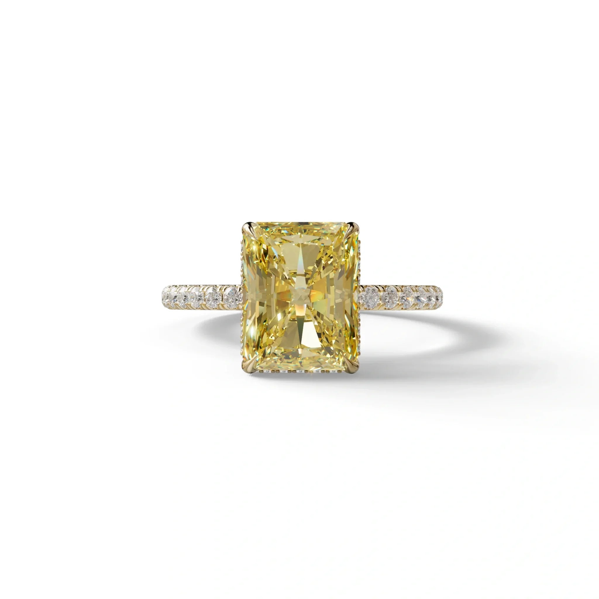 3 Ct Radiant Cut Yellow Color Lab Diamond Ring - Monica - 10K Solid Gold / Yellow Gold