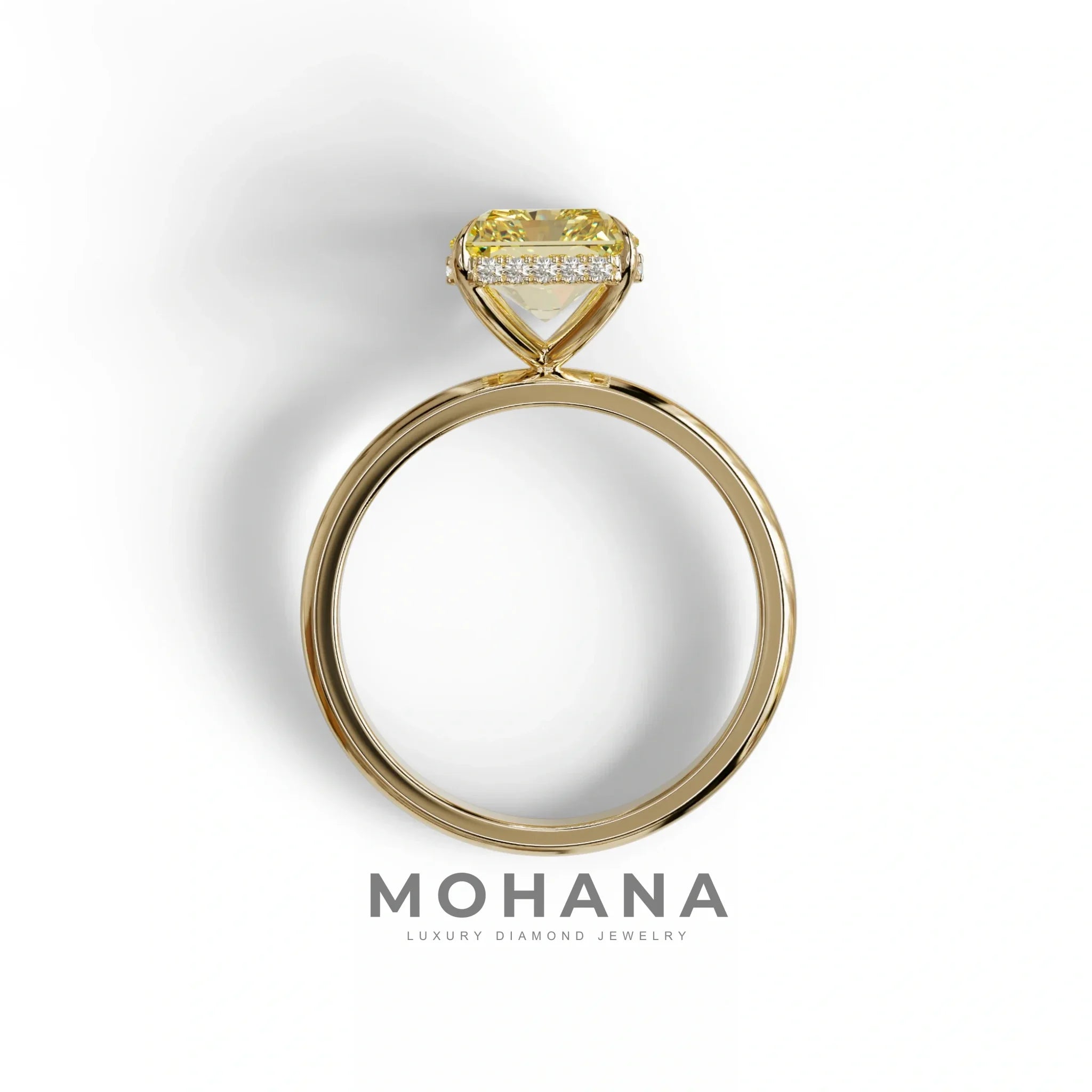 3 Carat Fancy Yellow Radiant Cut Hidden Halo Lab Grown Diamond Engagement Ring