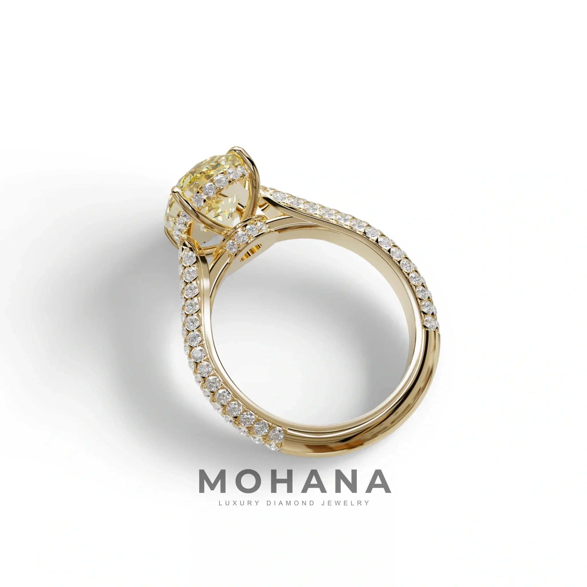 3 Carat Yellow Radiant Cut Hidden Halo & Pave Set Lab Diamond Engagement Ring - Viviana