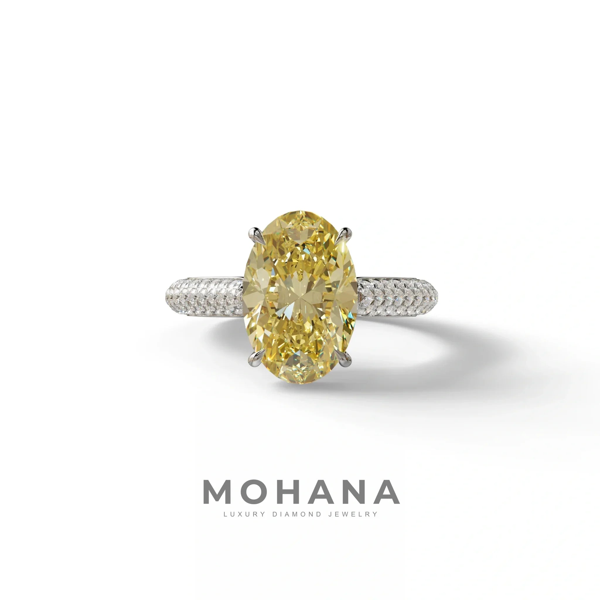 3 Carat Yellow Radiant Cut Hidden Halo & Pave Set Lab Diamond Engagement Ring - Viviana - 10K Solid Gold / White Gold