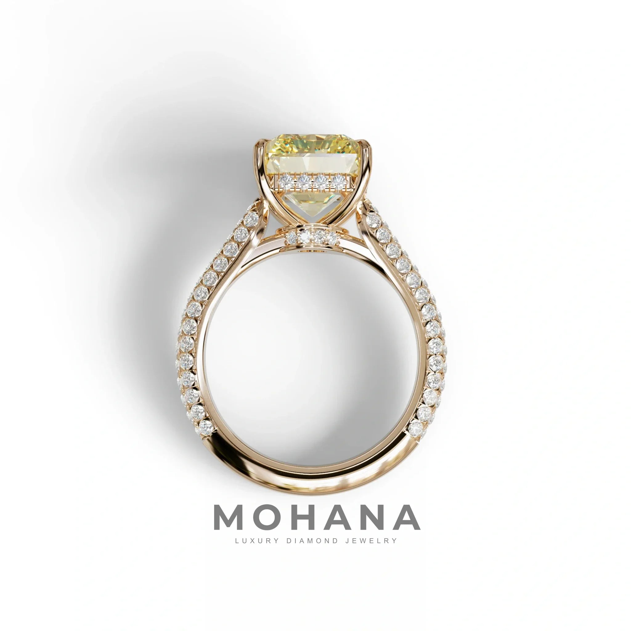 3 Carat Yellow Radiant Cut Hidden Halo & Pave Set Lab Diamond Ring - Riviera