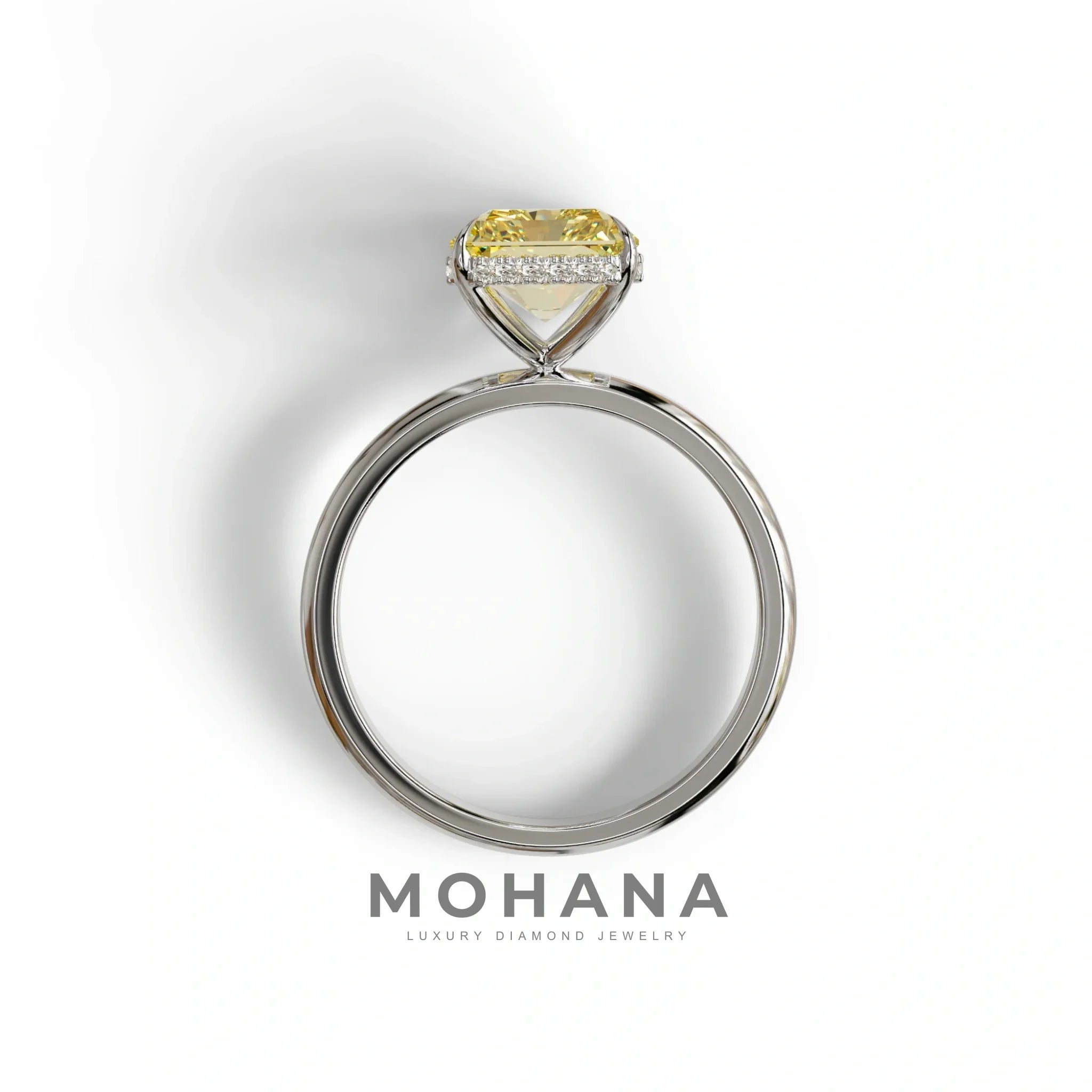 3 Carat Fancy Yellow Radiant Cut Hidden Halo Lab Grown Diamond Engagement Ring