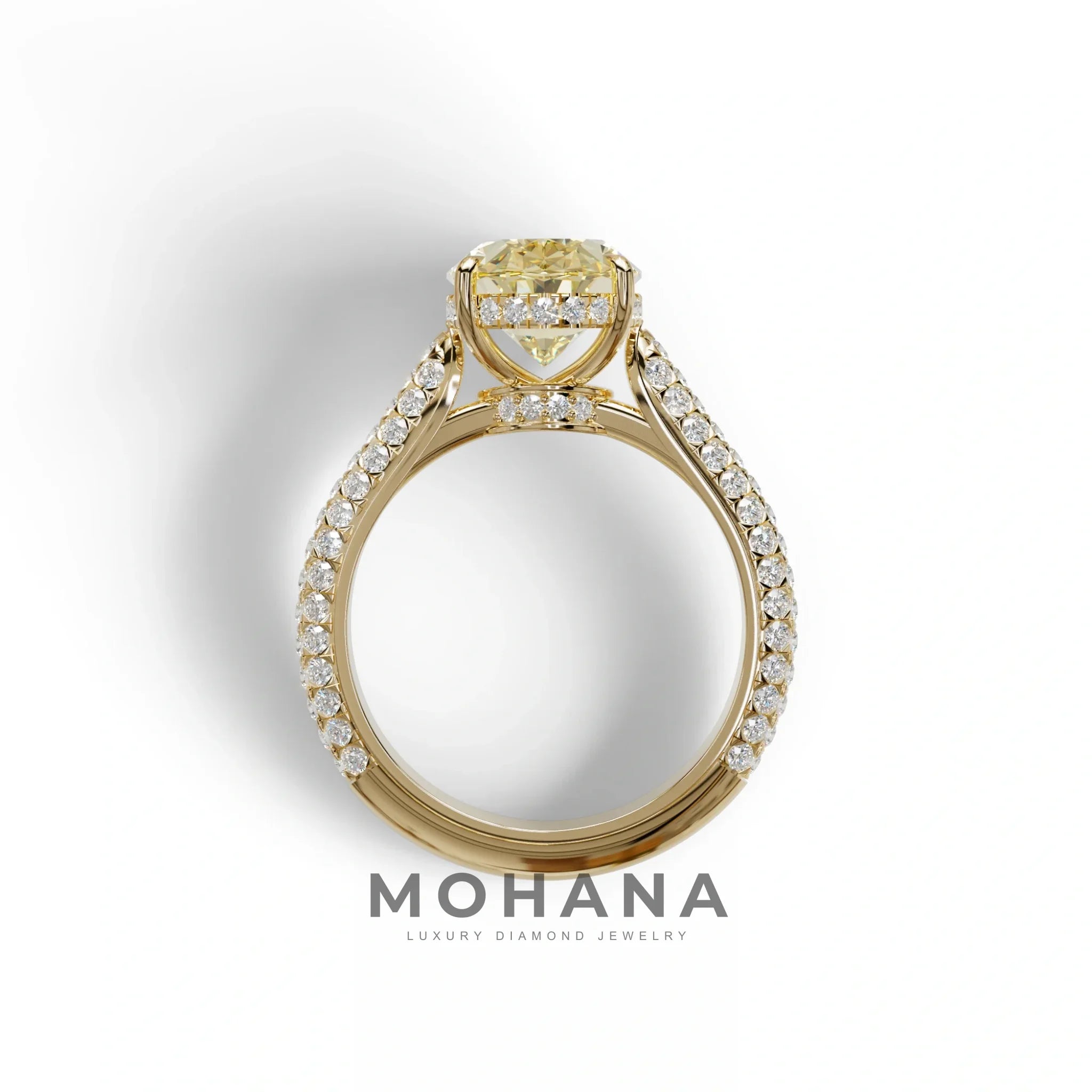 3 Carat Yellow Radiant Cut Hidden Halo & Pave Set Lab Diamond Engagement Ring - Viviana