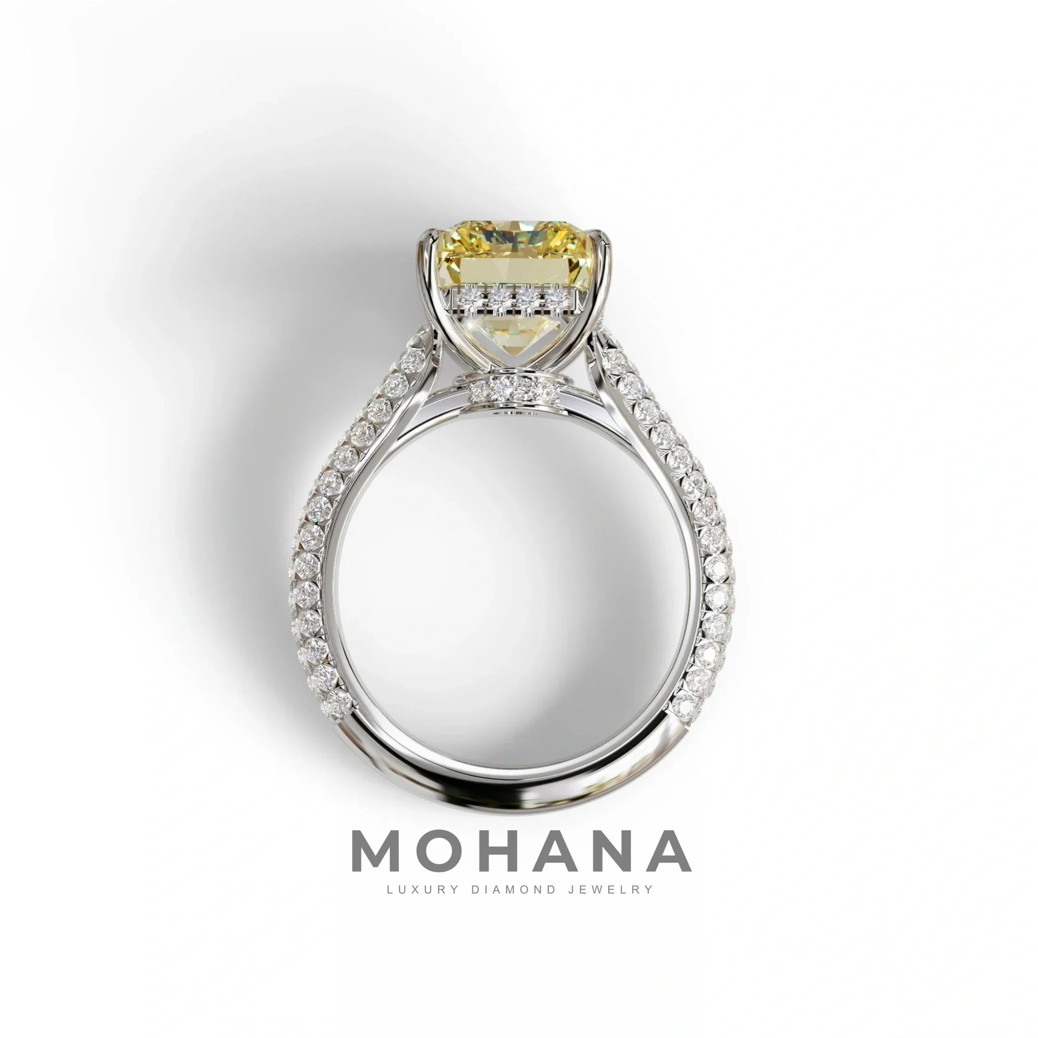 3 Carat Yellow Radiant Cut Hidden Halo & Pave Set Lab Diamond Ring - Riviera