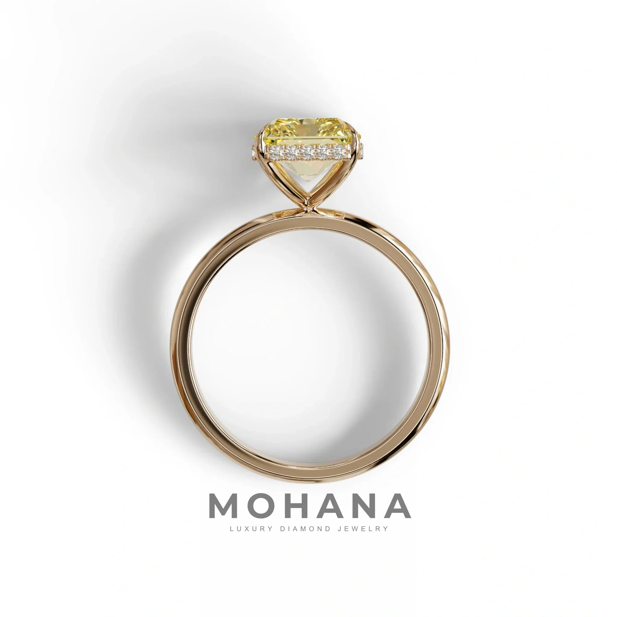 3 Carat Fancy Yellow Radiant Cut Hidden Halo Lab Grown Diamond Engagement Ring