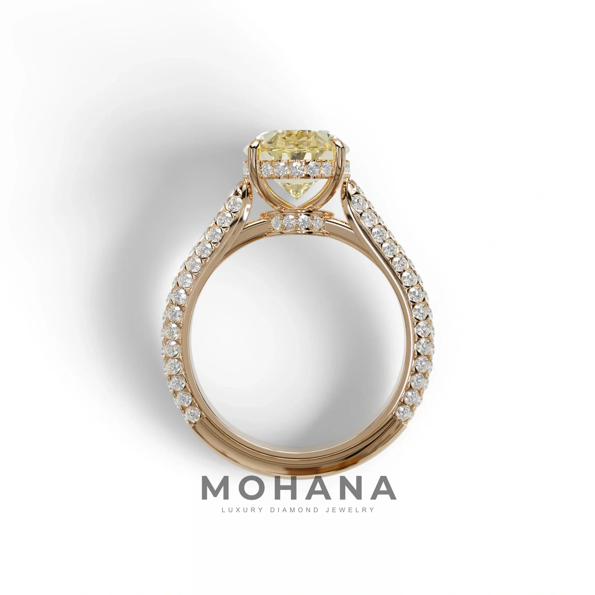 3 Carat Yellow Radiant Cut Hidden Halo & Pave Set Lab Diamond Engagement Ring - Viviana