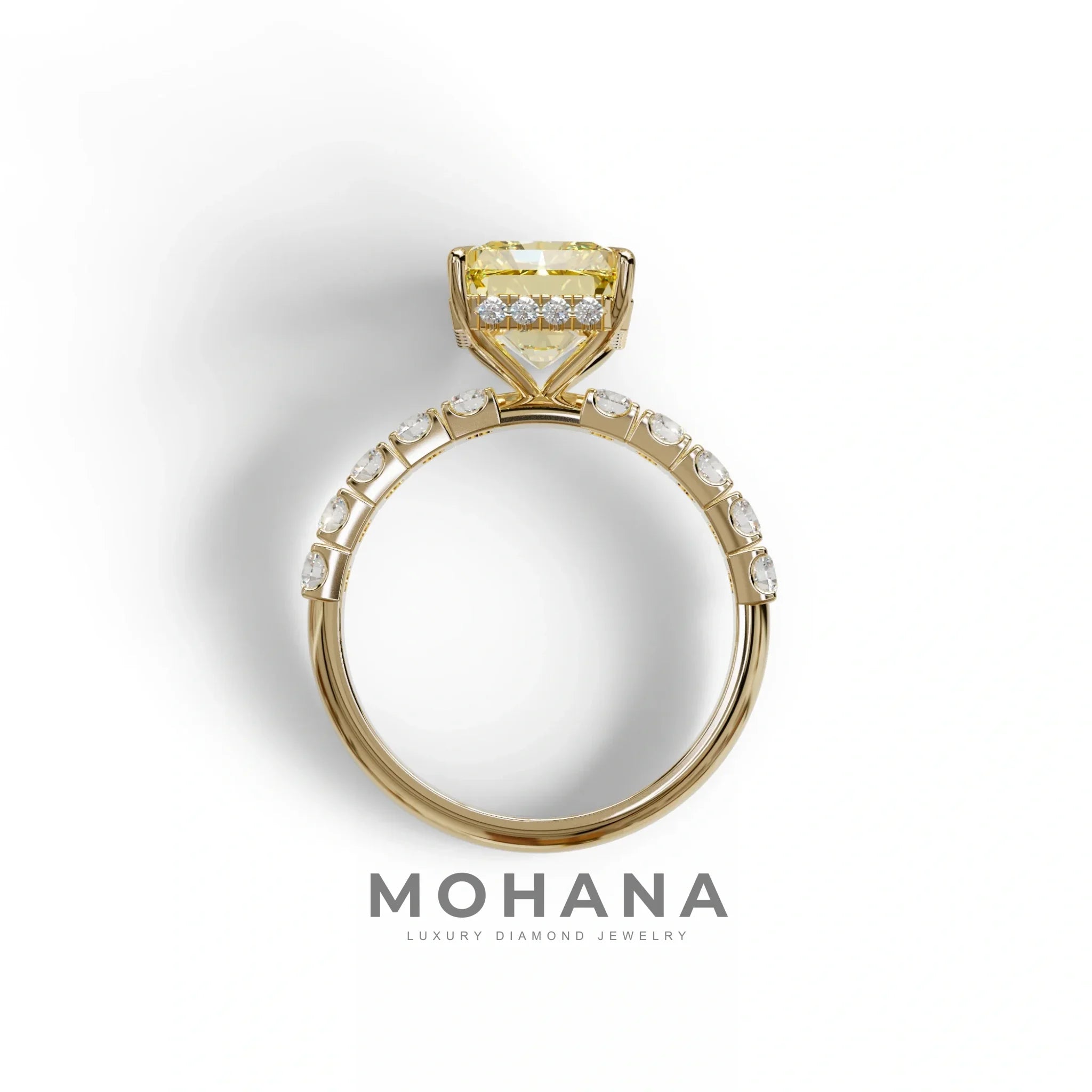 3 Carat Yellow Radiant Shaped Hidden Halo Eternity Lab Diamond Ring - Lace Bridge