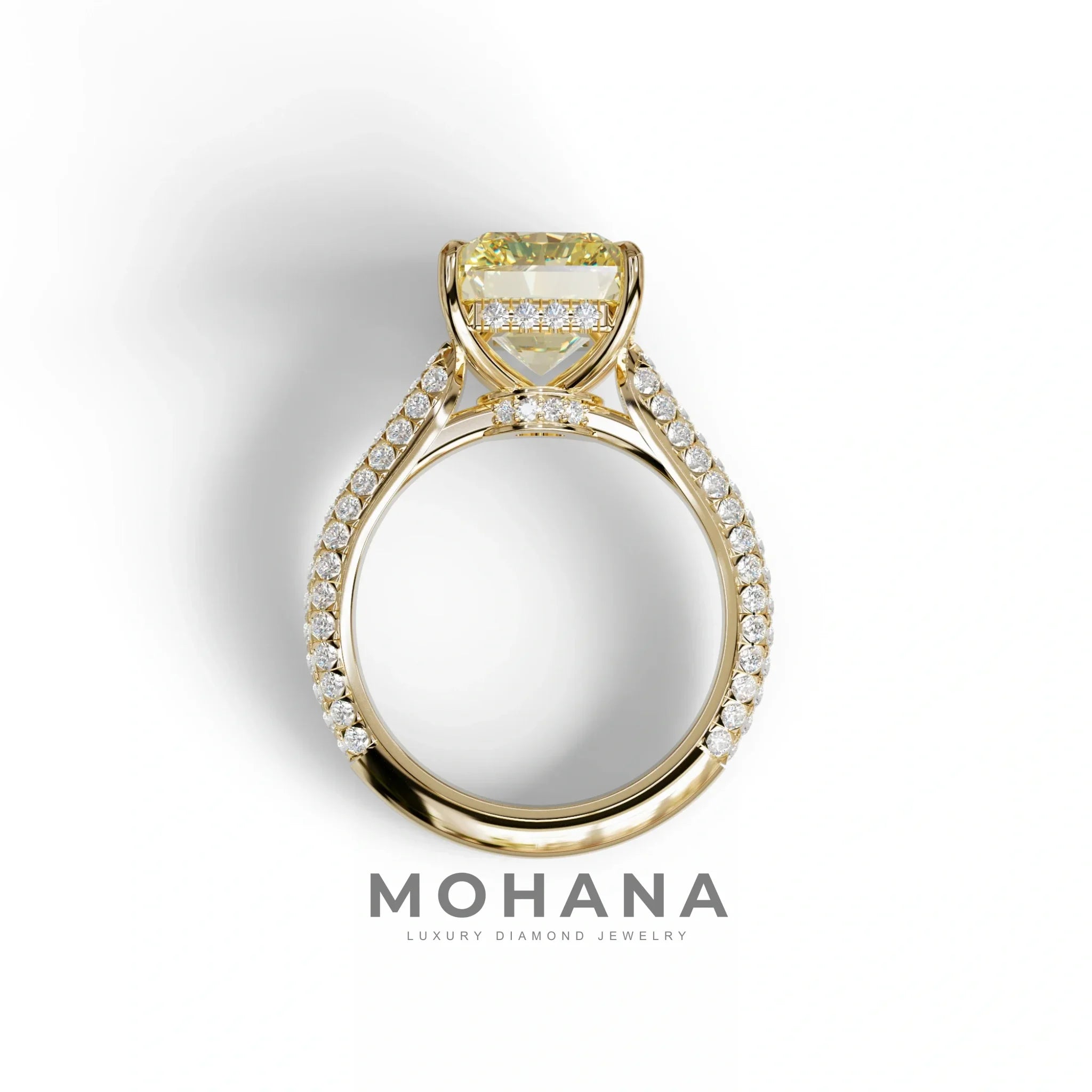 3 Carat Yellow Radiant Cut Hidden Halo & Pave Set Lab Diamond Ring - Riviera