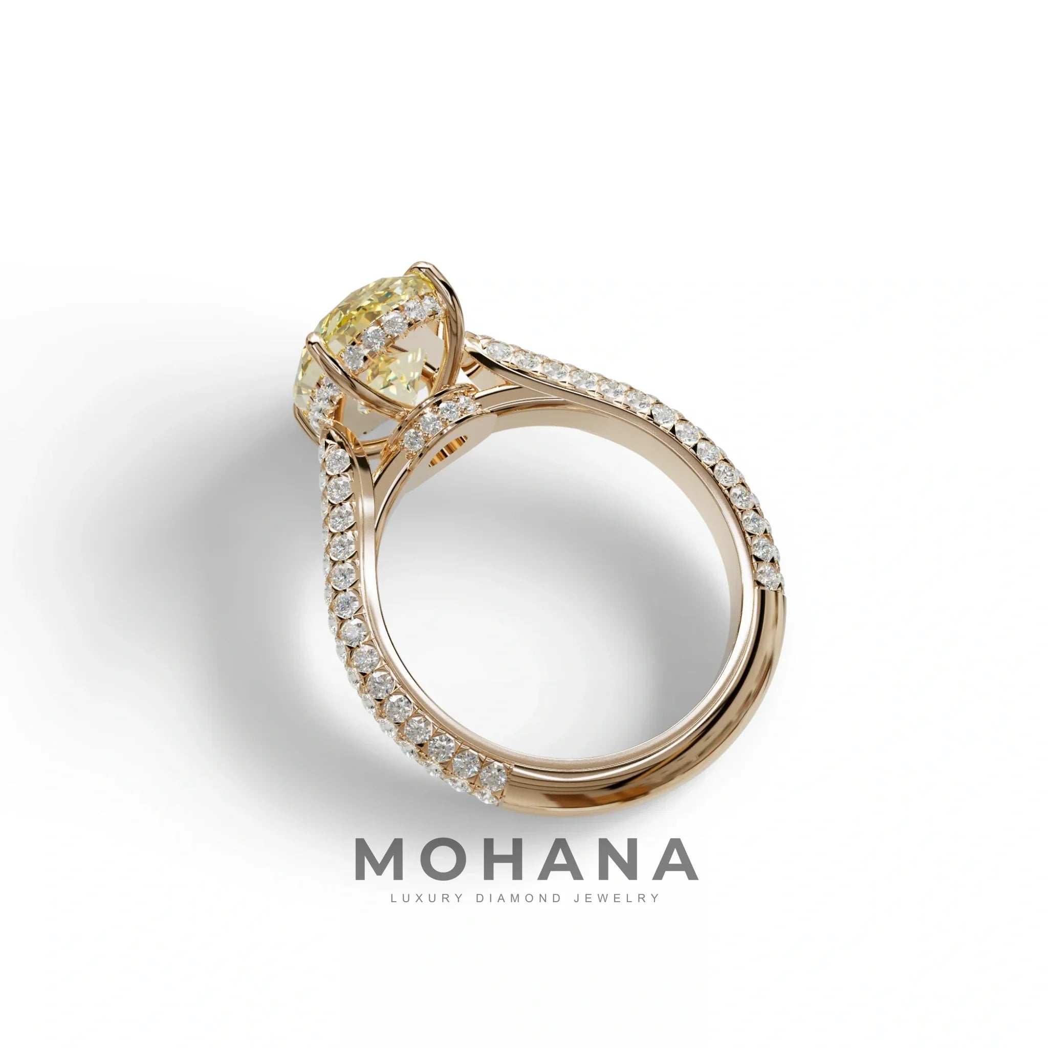 3 Carat Yellow Radiant Cut Hidden Halo & Pave Set Lab Diamond Engagement Ring - Viviana