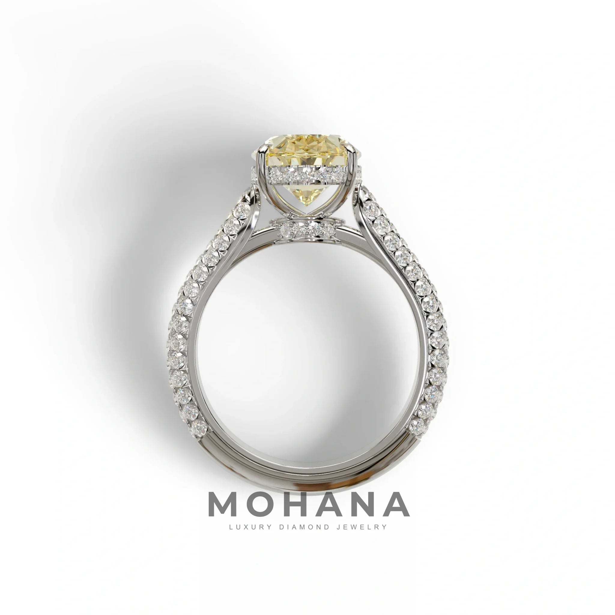 3 Carat Yellow Radiant Cut Hidden Halo & Pave Set Lab Diamond Engagement Ring - Viviana