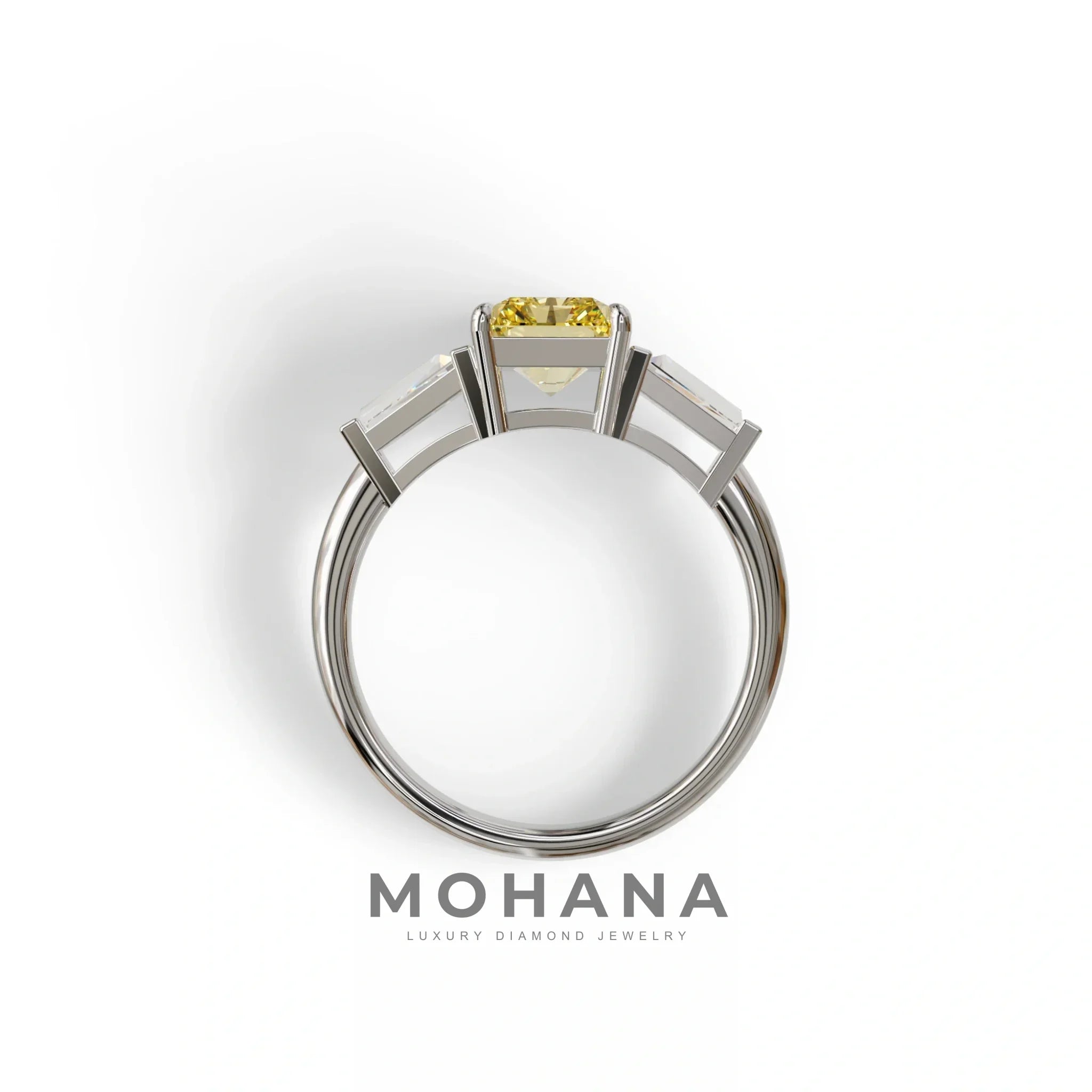3Ct Yellow Radiant & Tapered Cut Lab Grown Diamond Three Stone Engagement Ring - Yana