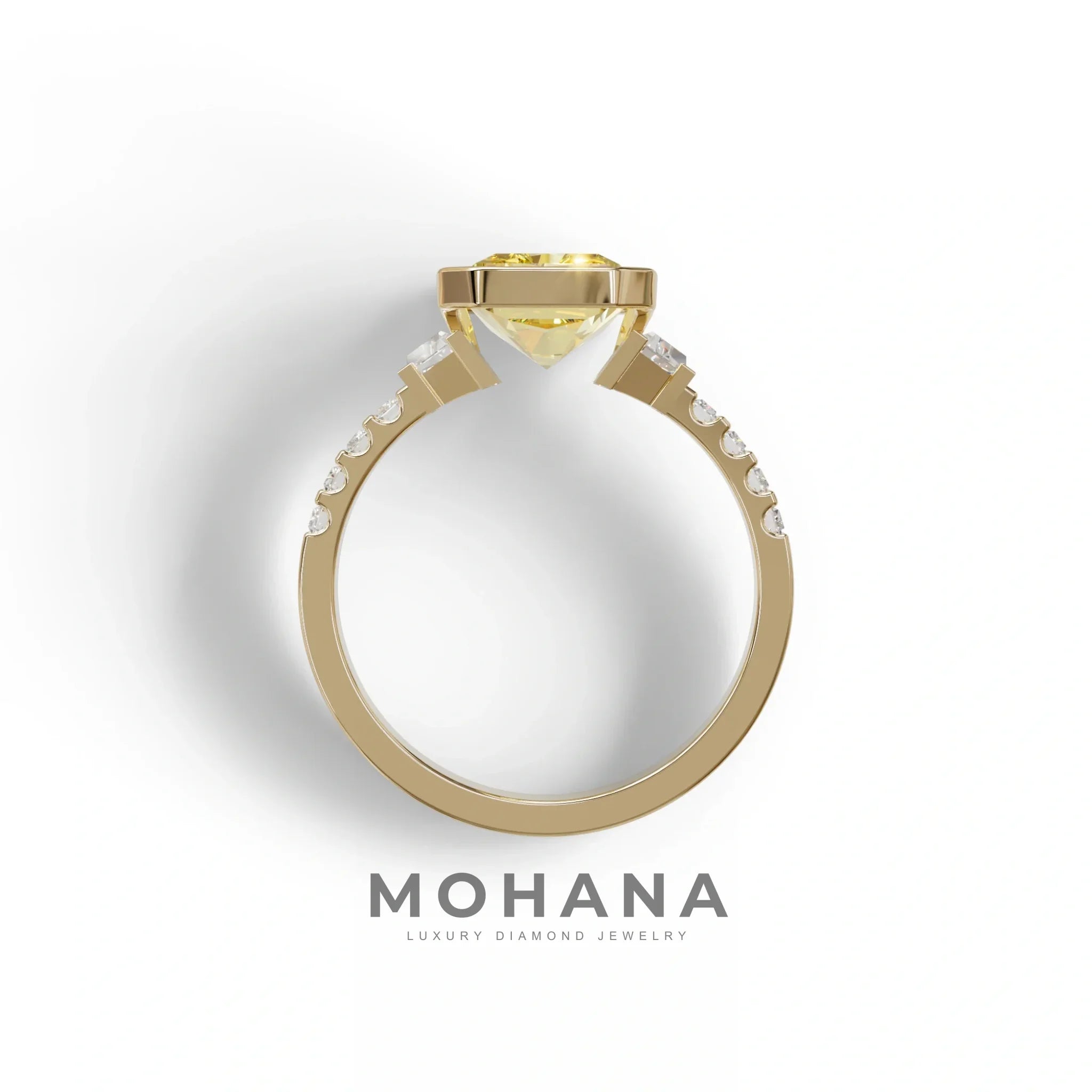 3 Carat Yellow Radiant Cut Three Stone Lab Diamond Engagement Ring - Adiamor