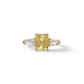 3Ct Yellow Radiant & Tapered Cut Lab Grown Diamond Three Stone Engagement Ring - Yana - 10K Solid Gold / Yellow Gold