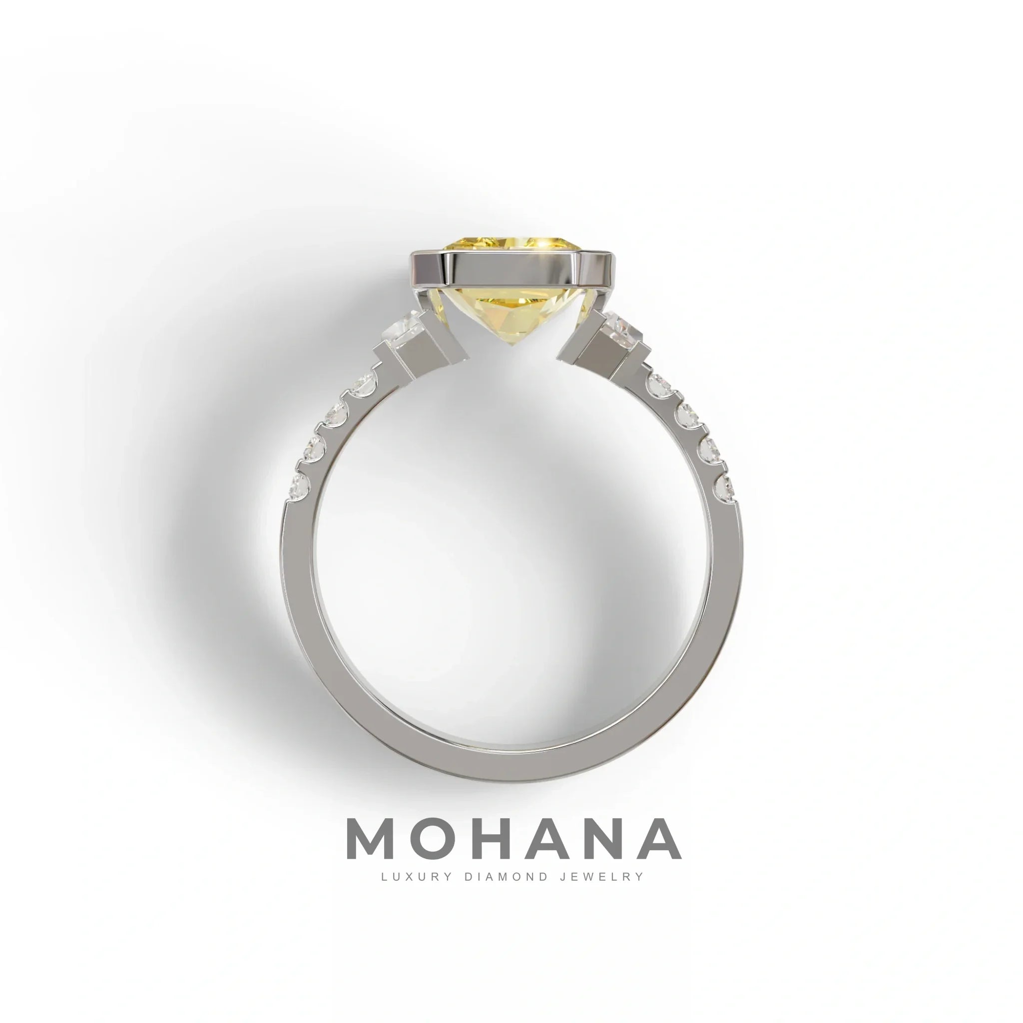 3 Carat Yellow Radiant Cut Three Stone Lab Diamond Engagement Ring - Adiamor