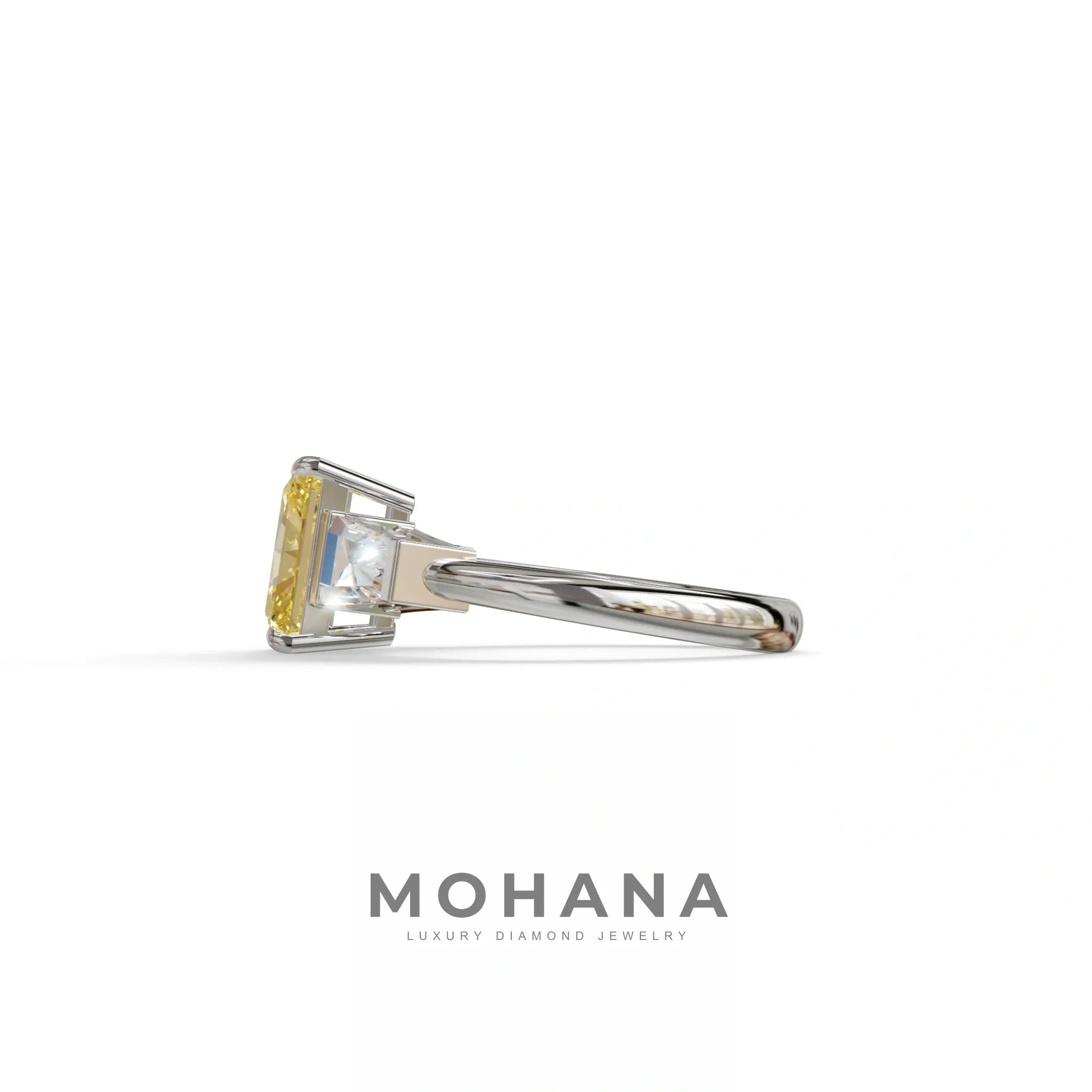 3Ct Yellow Radiant & Tapered Cut Lab Grown Diamond Three Stone Engagement Ring - Yana