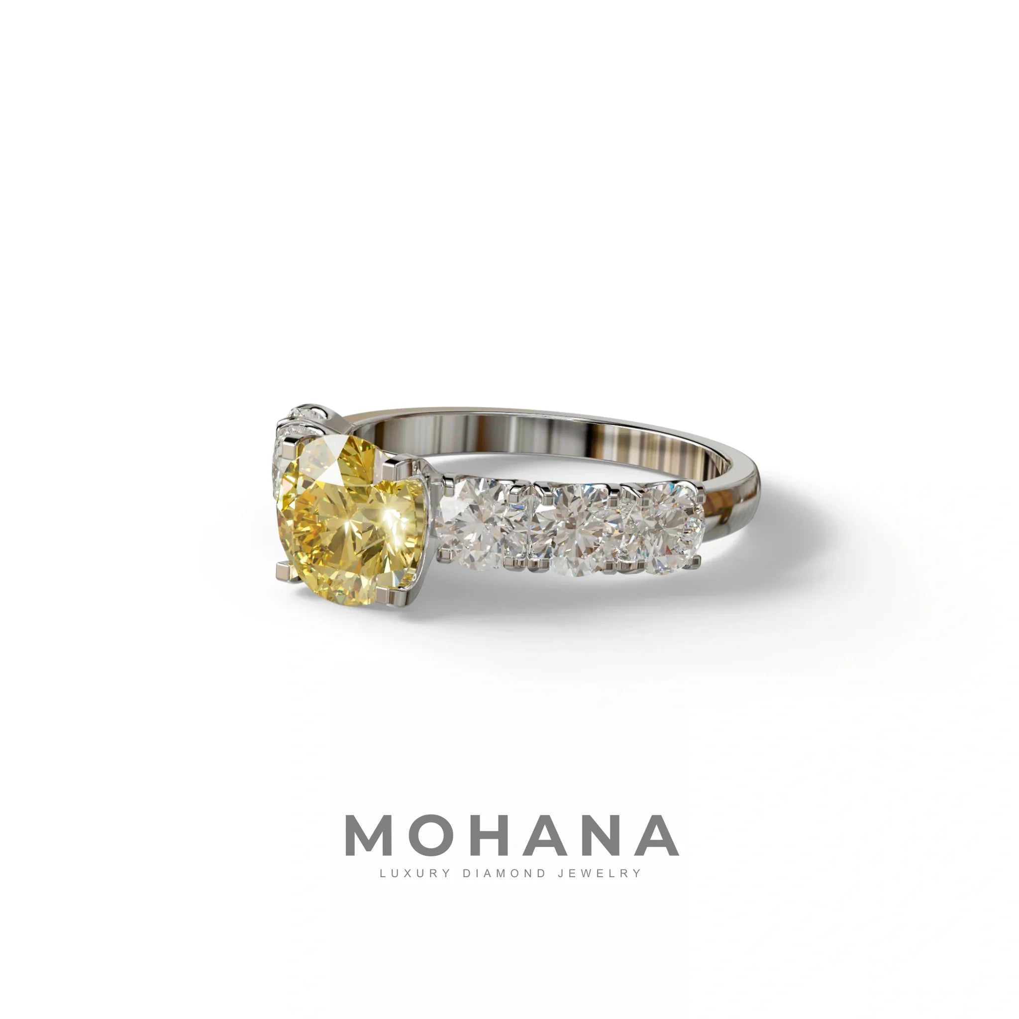 3 Carat Yellow Round Cut Half Eternity Lab Diamond Engagement Ring - Angeleno