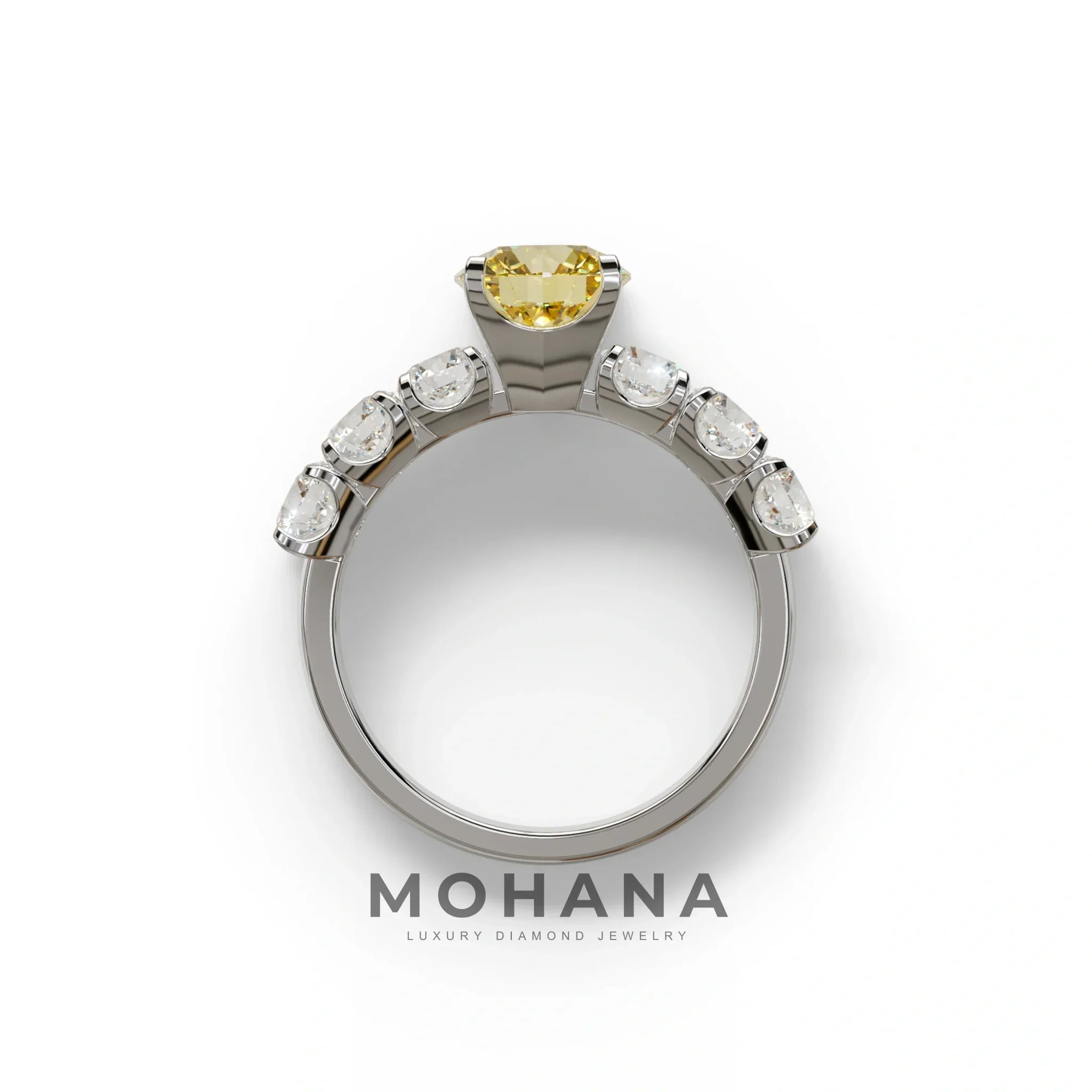 3 Carat Yellow Round Cut Half Eternity Lab Diamond Engagement Ring - Angeleno