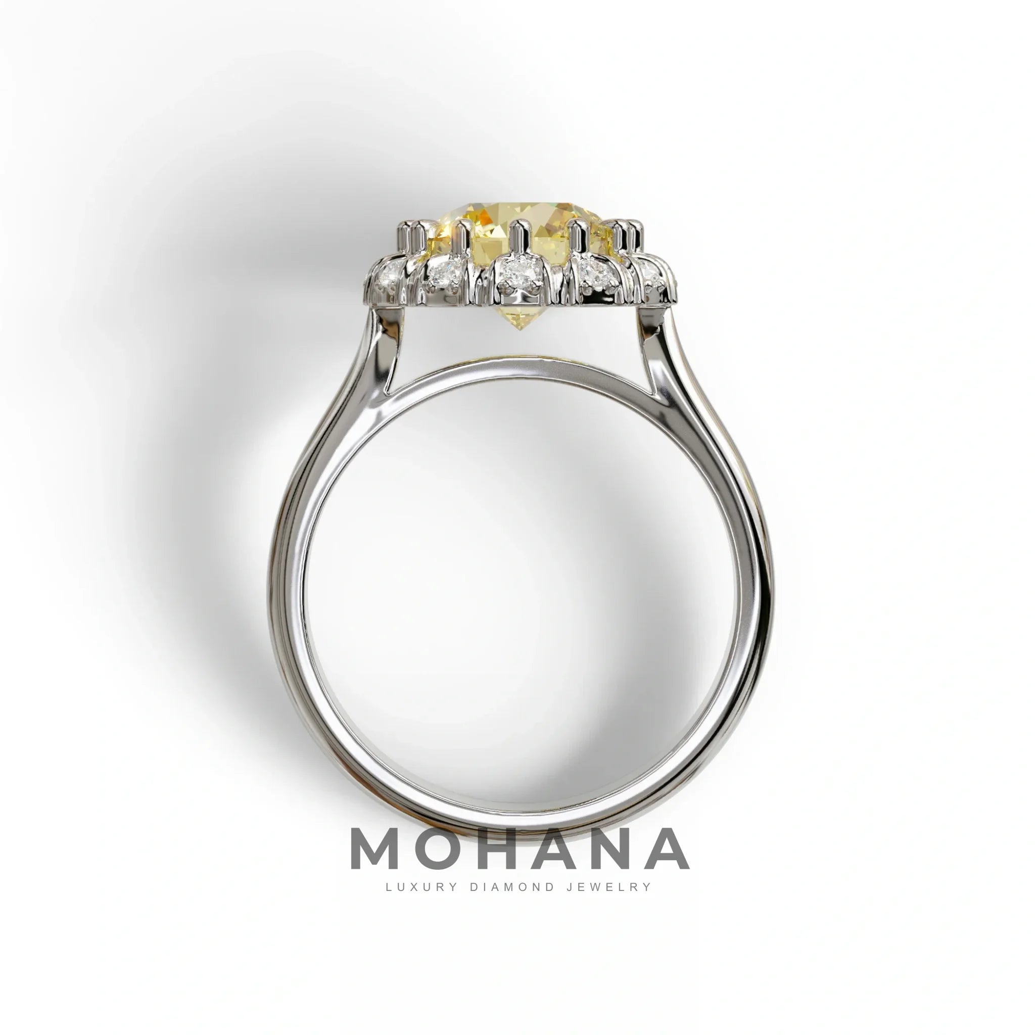 3 Carat Yellow Round Shaped Halo Lab Diamond Ring - Sunflower