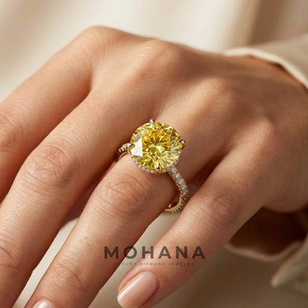 3 Carat Yellow Lab Grown Diamond Engagement Ring – Round Cut Hidden Halo alternate view