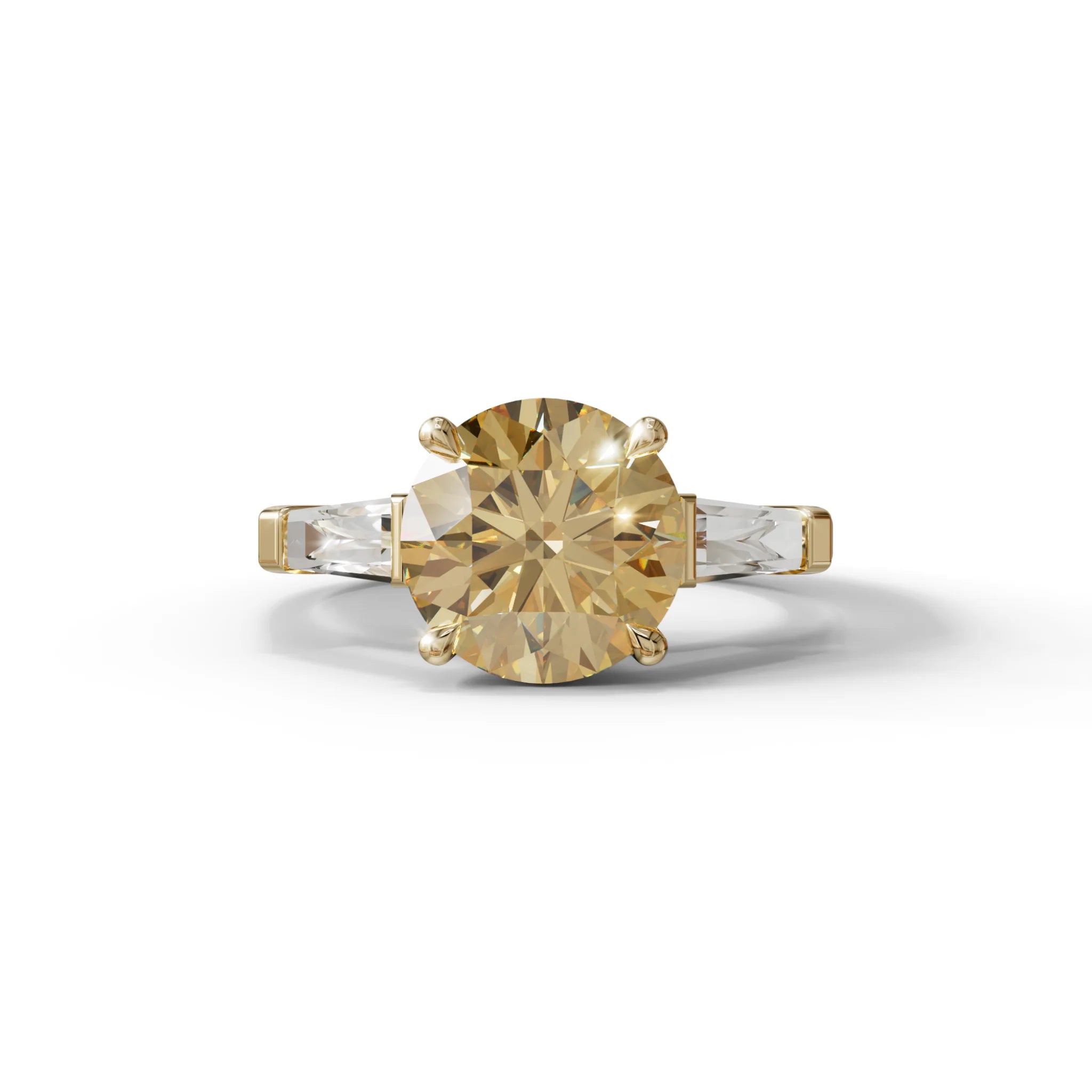 3 Carat Yellow Round & Tapered Cut Multi Stone Lab Diamond Ring - Reflection - 10K Solid Gold / Yellow Gold