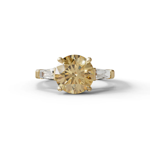 3 Carat Yellow Lab Grown Diamond Engagement Ring – Round Cut Three Stone