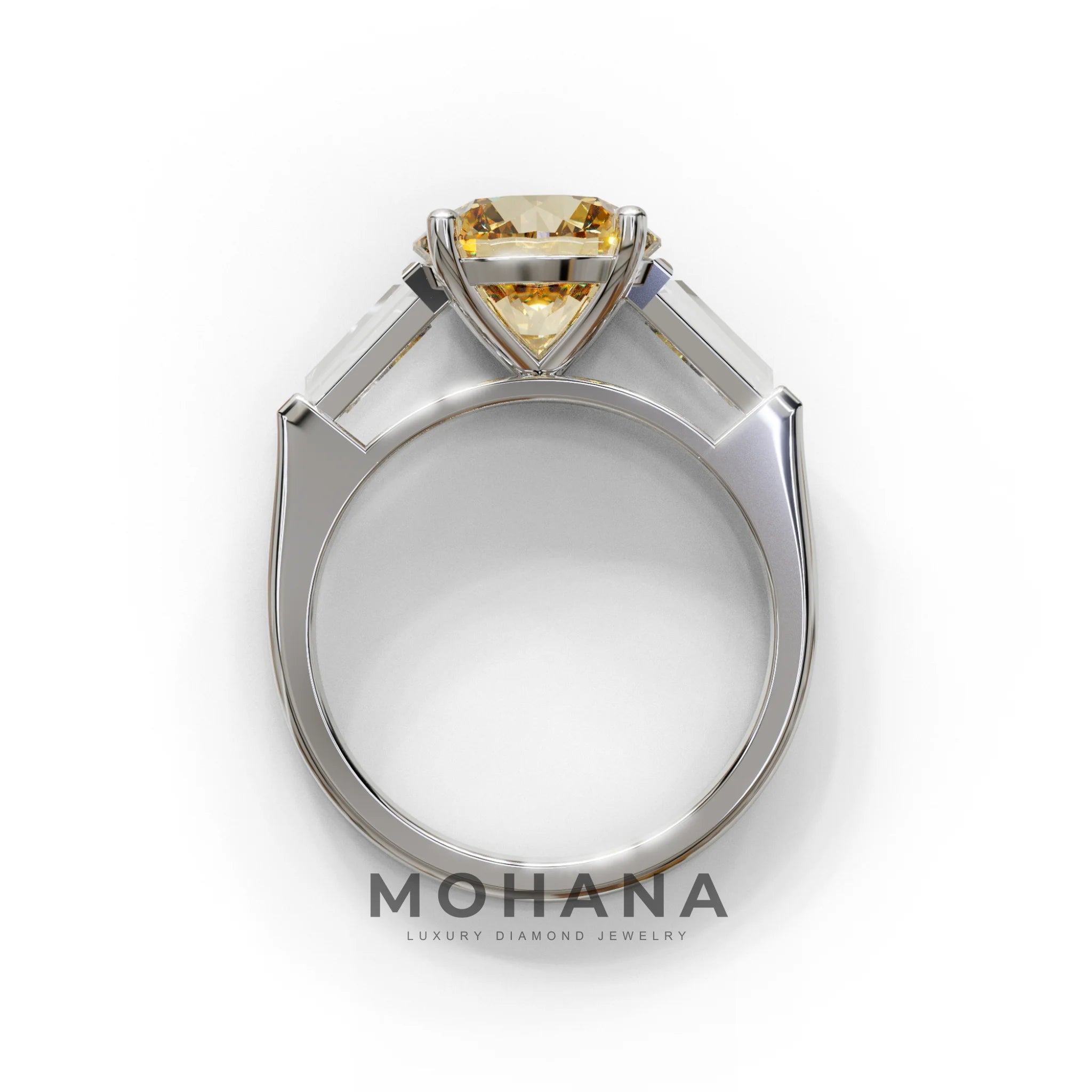 3 Carat Yellow Round & Tapered Cut Multi Stone Lab Diamond Ring - Reflection