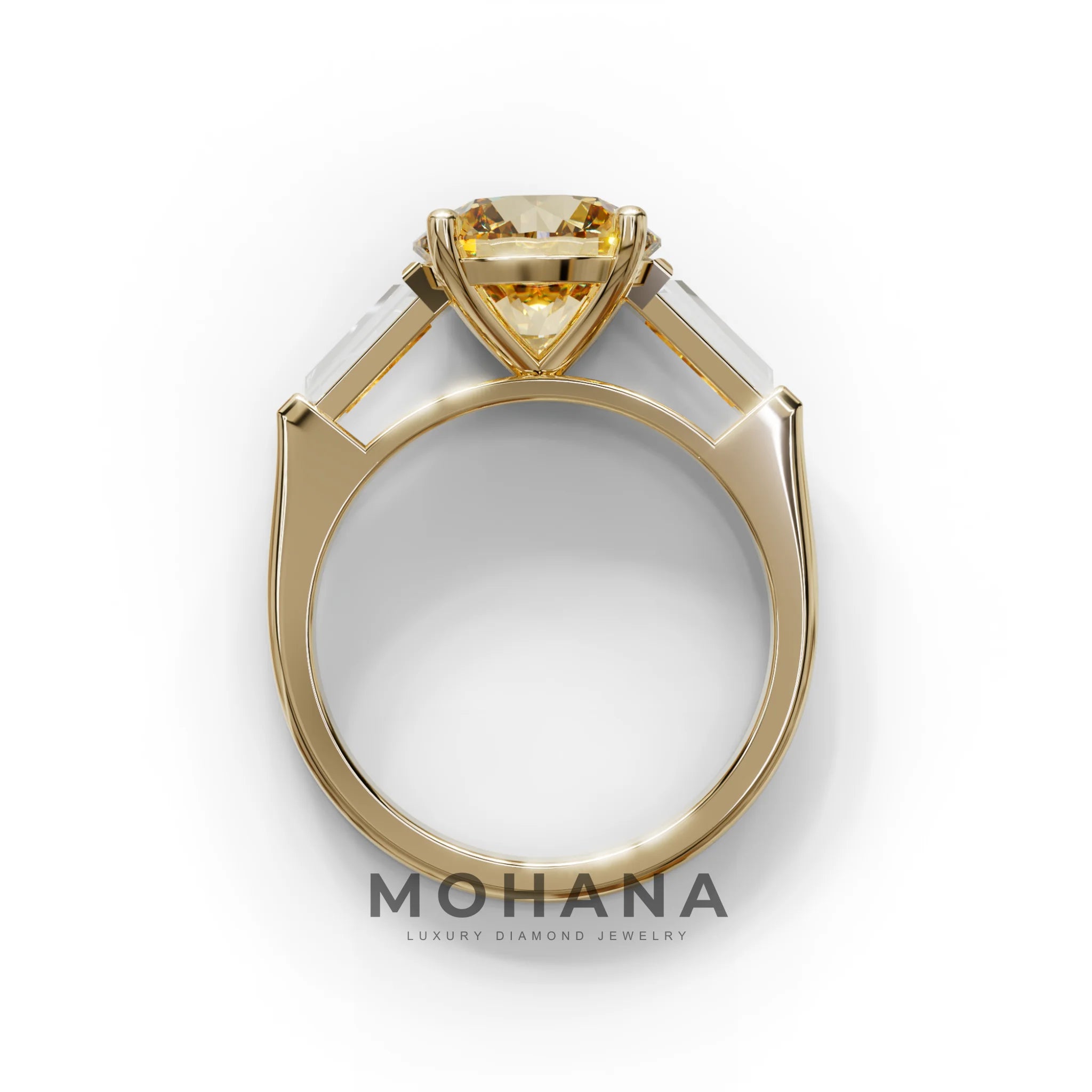 3 Carat Yellow Round & Tapered Cut Multi Stone Lab Diamond Ring - Reflection