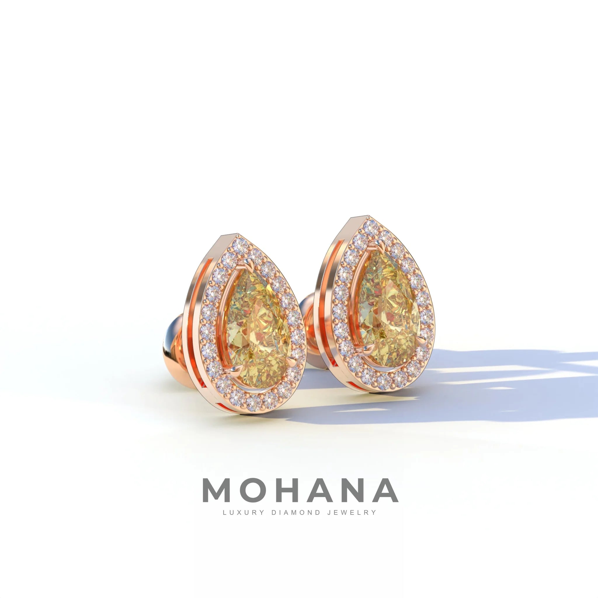 3 Carat Yellow Pear Cut Lab Diamond Stud Earrings | Halo Setting - Kelly