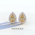 3 Carat Yellow Pear Cut Lab Diamond Stud Earrings | Halo Setting - Kelly - 10K Solid Gold / Rose Gold