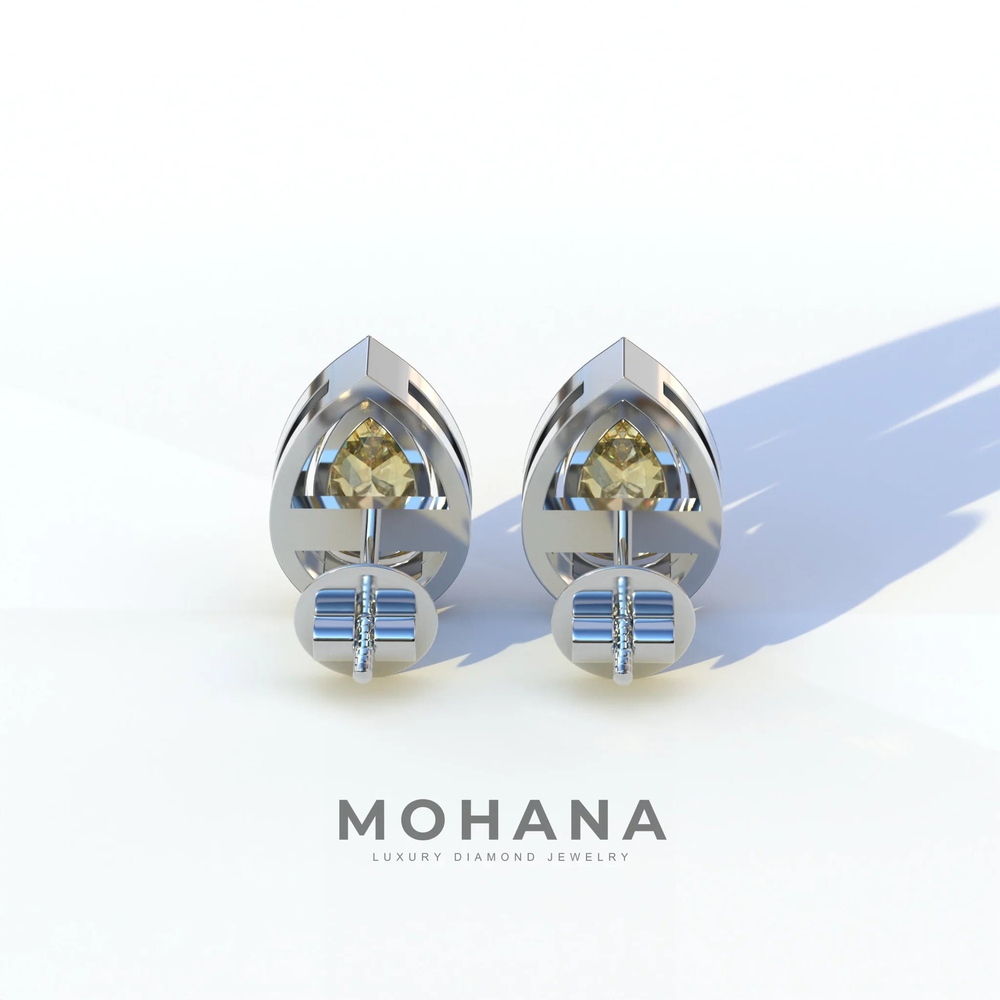 3 Carat Yellow Pear Cut Lab Diamond Stud Earrings | Halo Setting - Kelly