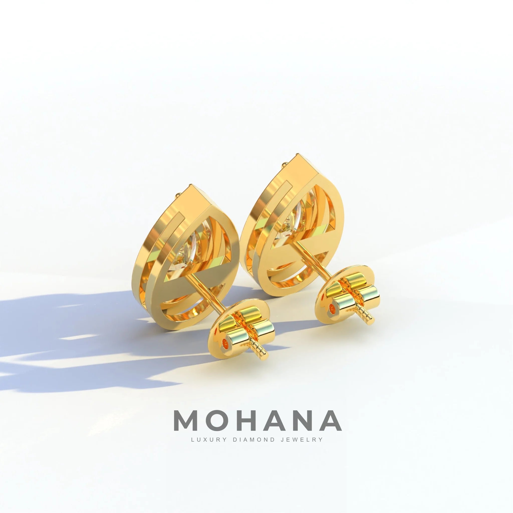 3 Carat Yellow Pear Cut Lab Diamond Stud Earrings | Halo Setting - Kelly
