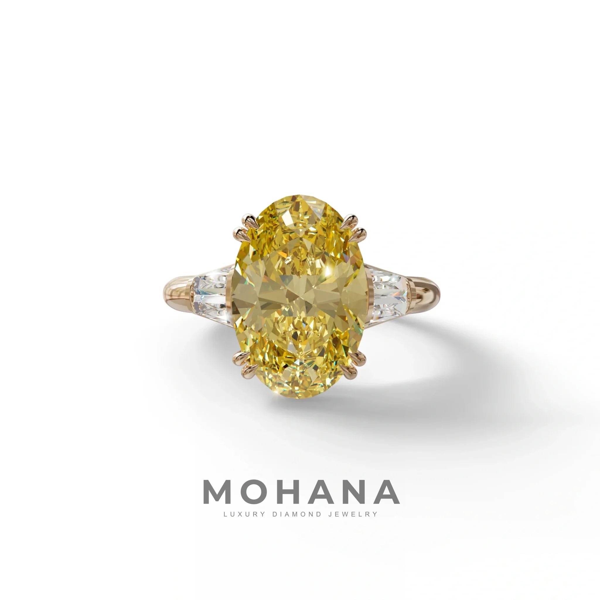 3 Carat Yellow Oval & Baguette Lab Diamond Ring - Persi - 10K Solid Gold / Rose Gold