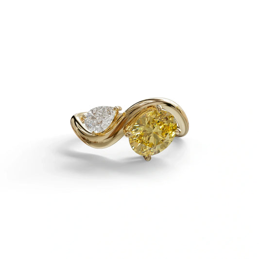 3 Carat Yellow Oval and Pear Cut Lab Diamond Engagement Ring - Toi Et Moi - 10K Solid Gold / Yellow Gold