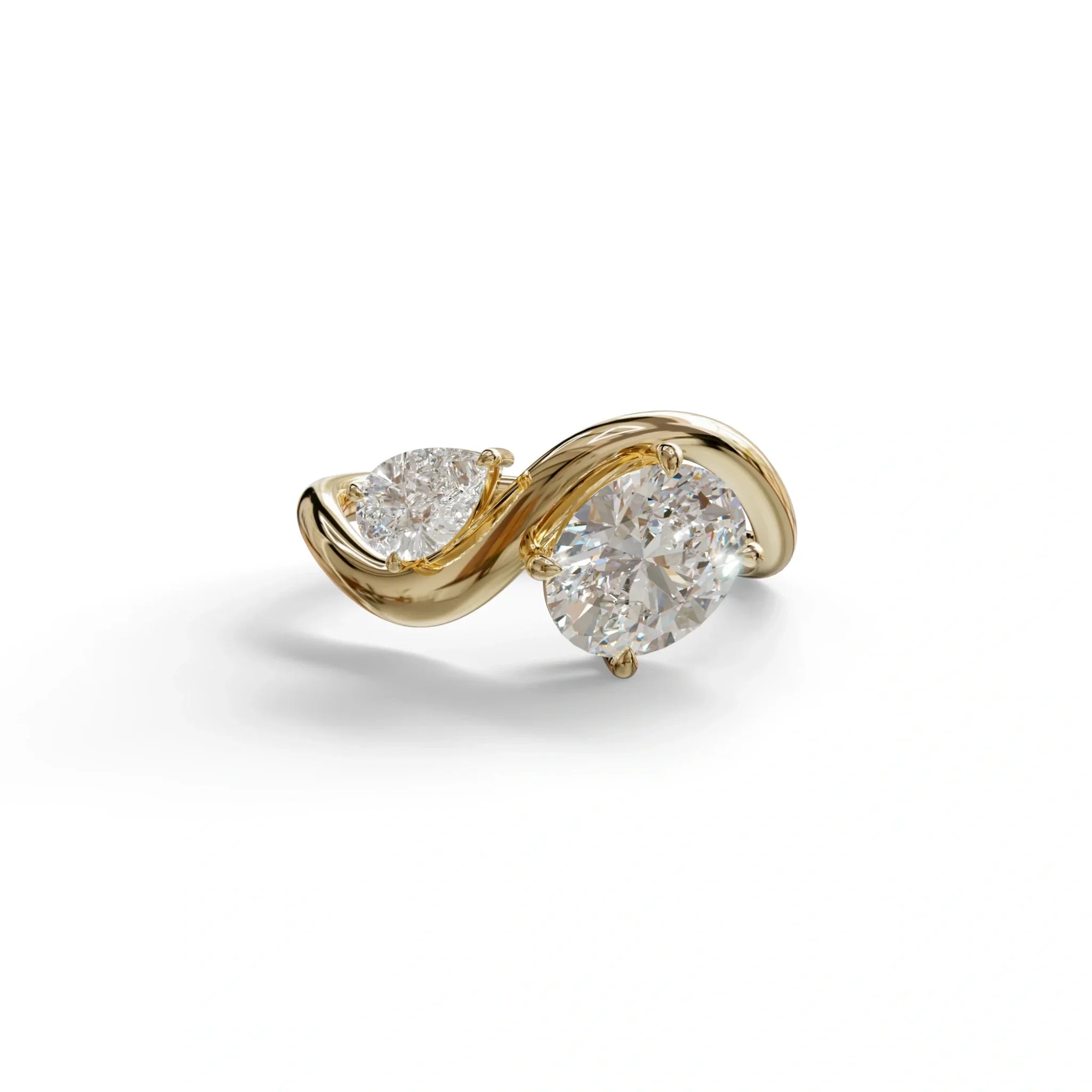 3 Carat Yellow Oval and Pear Cut Lab Diamond Engagement Ring - Toi Et Moi - 10K Solid Gold / Yellow Gold