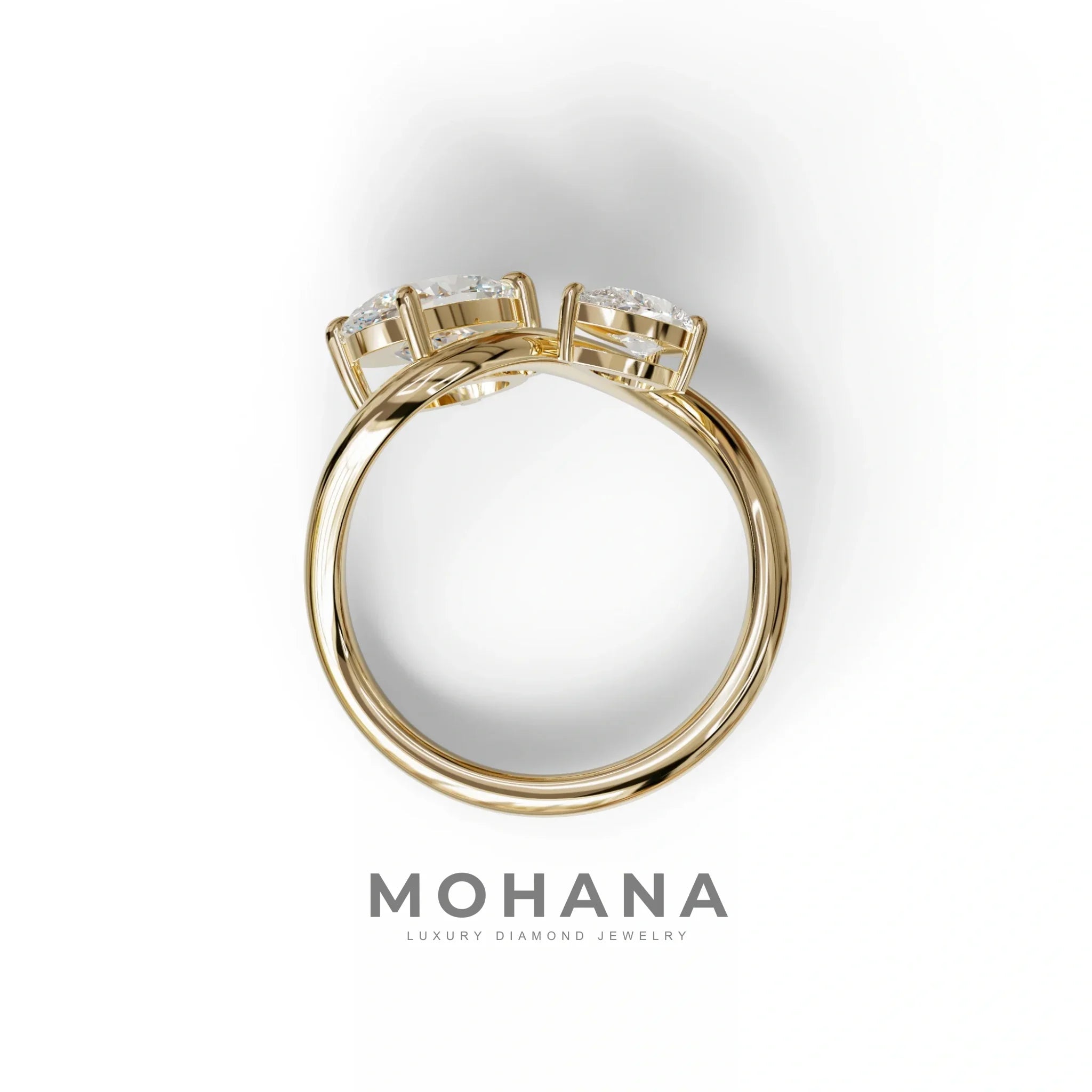 3 Carat Yellow Oval and Pear Cut Lab Diamond Engagement Ring - Toi Et Moi